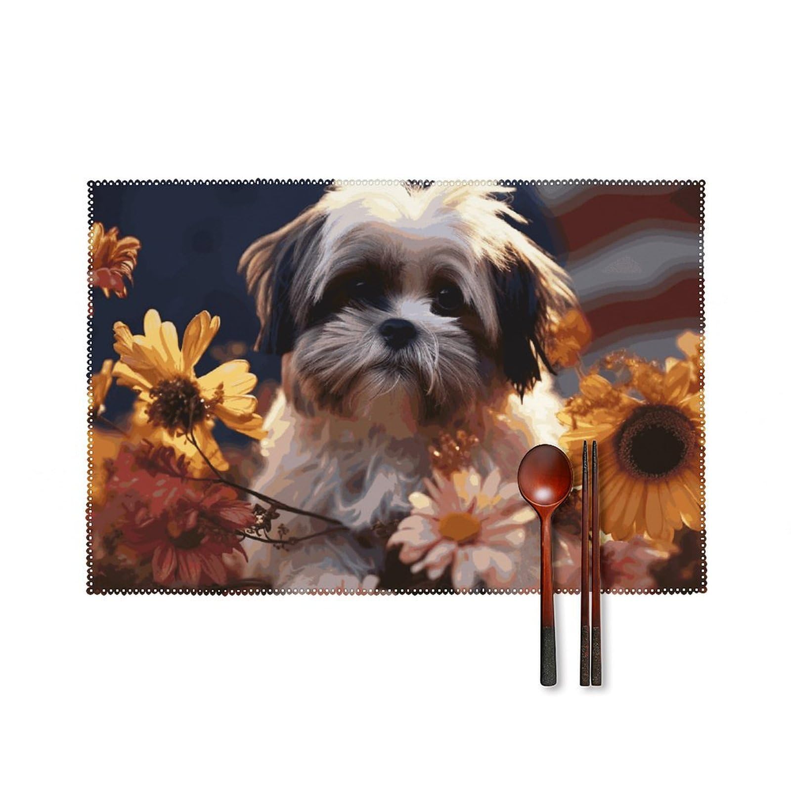Set de table Shih Tzu infroissable pour éliminer les taches de graisse sur la table