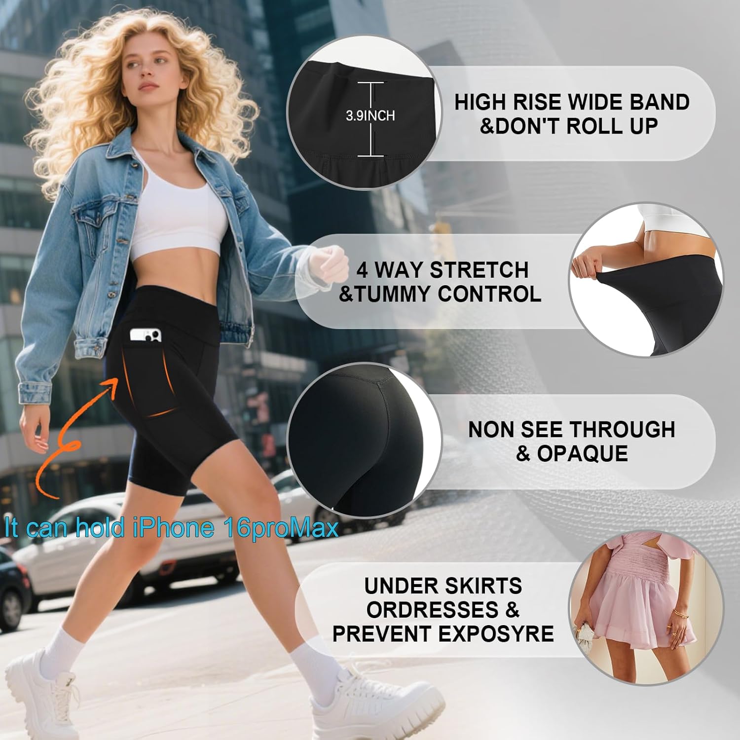 MOREFEEL 3 Pack Biker Shorts Women with Pockets – 5" Tummy Control High Waisted Workout Gym Yoga Athletic Shorts - Image 5