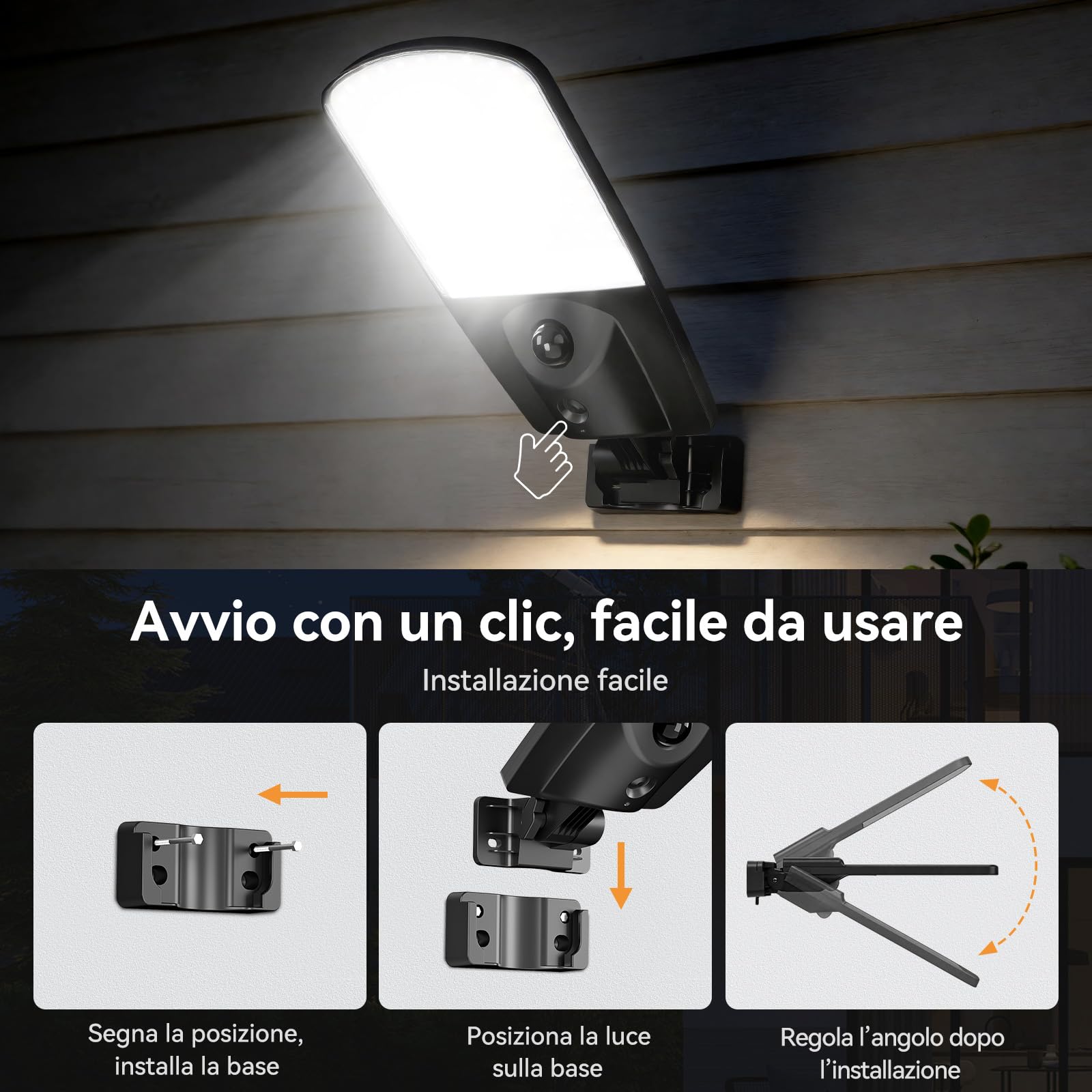 Adewalk 2026 Pannello Ultra Sottile Lampione Solare LED Esterno senza Telecomando, 3000LM, Sensore Radar 12m, IP67 Impermeabile, 135° Regolabile, Lampada Stradale Solare per Giardino Garage Strada