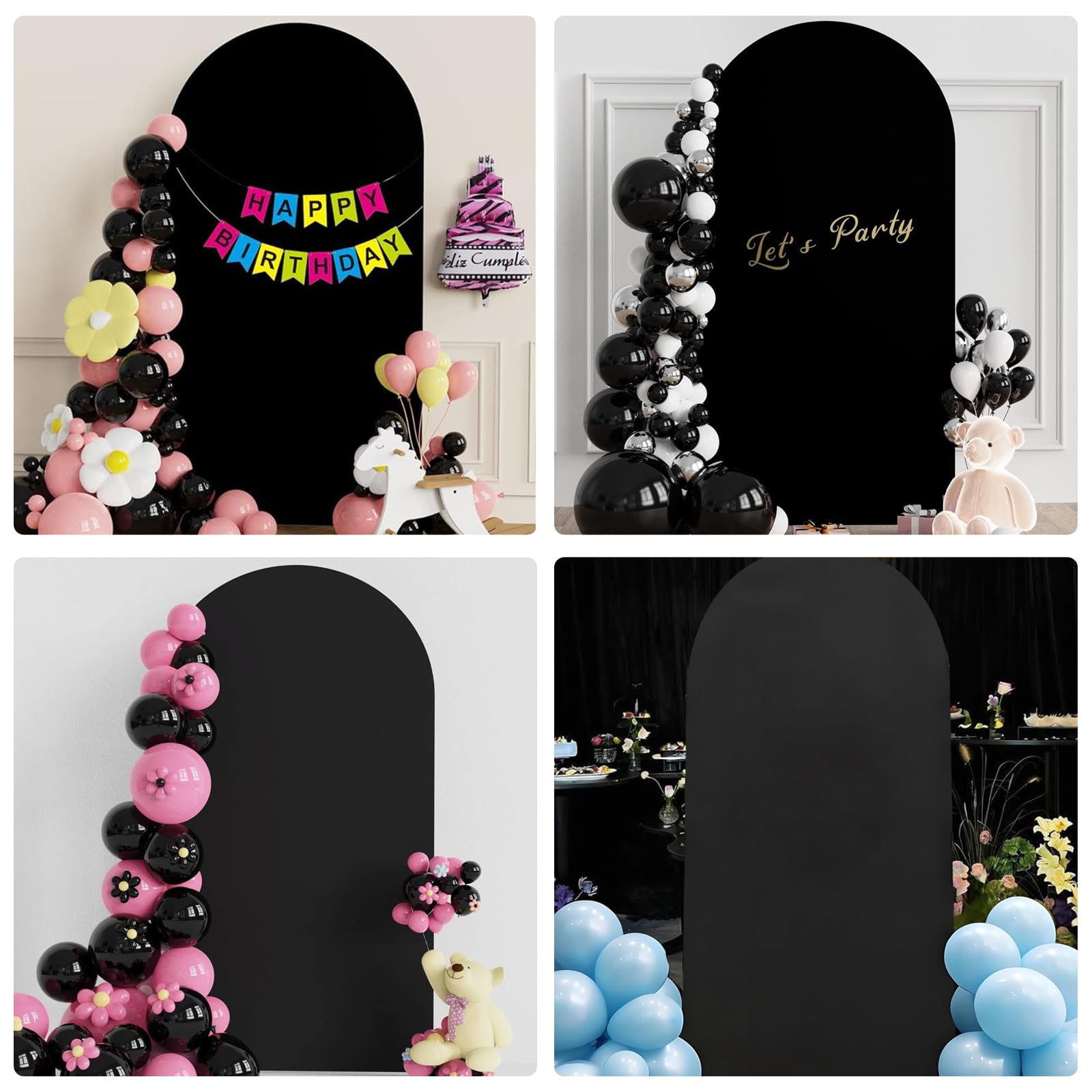 Cubierta de fondo de arco – arco de boda de doble cara con parte superior redonda, fondo fotográfico ideal para bodas, cumpleaños, ceremonias, fiestas y banquetes (negro, 1 x 2 m)