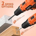 PULITUO 20V Perceuse/conducteur sans fil, 2 Tournevis électrique pour batteries, 30Nm Conducteur de perceuse électrique, 21+1, 2 Vitesse, 3/8" sans clé, perceuse avec LED Kit conducteur léger pour la maison (Orange)