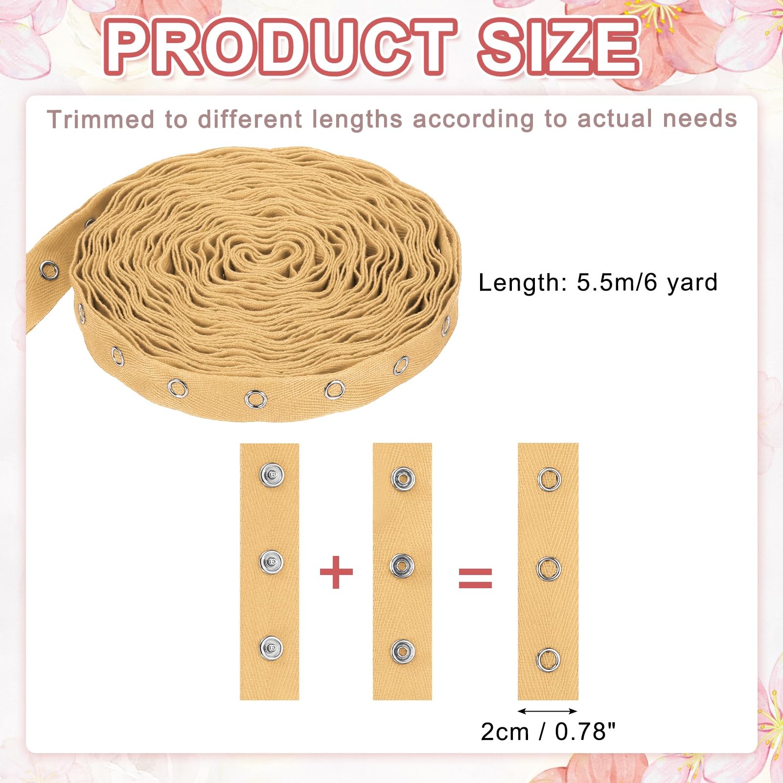 QUARKZMAN Nastro A Pressione Metallico Da 6 Iarde Larghezza 0.78" Marrone. | Nastro A Metallico Abbigliamento, Chiusura A In Cotone, Per Cucire BotTono A Pressione Per Abbigliamento, DIY