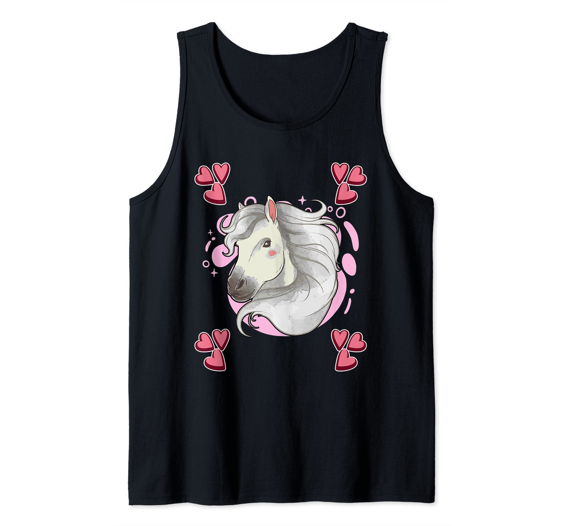 Womens Horse Art Drawing Hearts Girls Horse Tank Top