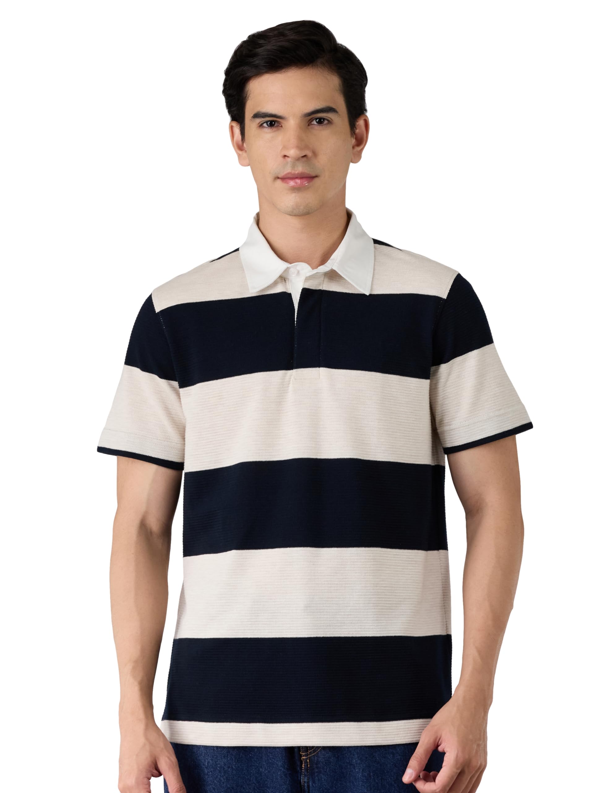 amazon brand - symbol Men Relaxed Fit Rugby Collar Polo| Half Sleeves | Available in Plus Size-picture-17