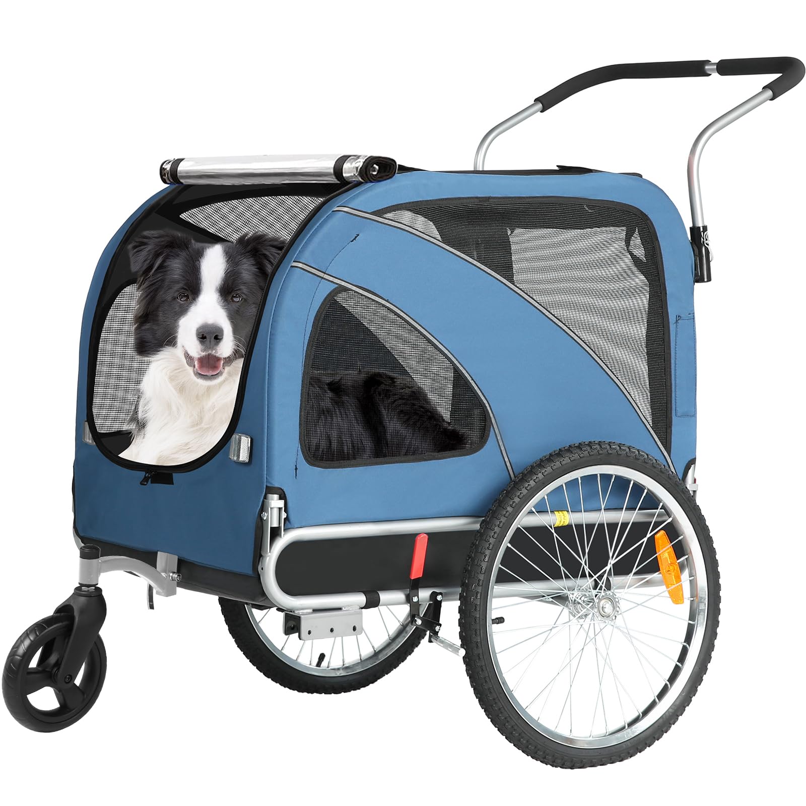Fiximaster XL Hundeanhänger Fahrrad & Jogger 2-in-1 mit Handbremse und Reflektoren, stabiles 600D Oxford-Gewebe, Hundetransporter bis 40 kg (Blau) : 