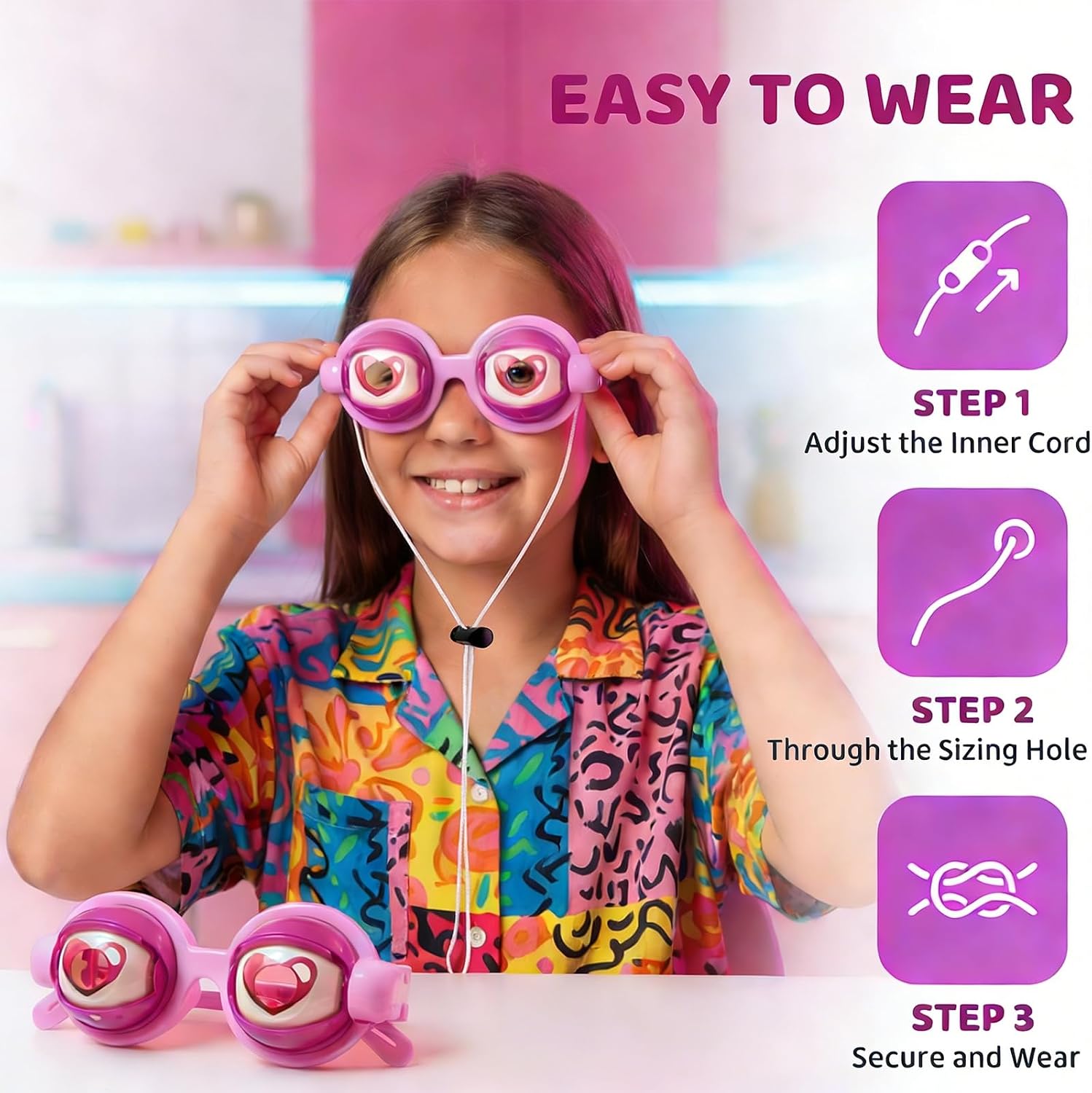 Plman 2PCS Crazy Eyes Glasses, Funny Prop Glasses, Blinking Eye Glasses Party Photo Props for Show, Crazy Eye Glasses Fit Novelty Gag Gifts for Adults(Pink)