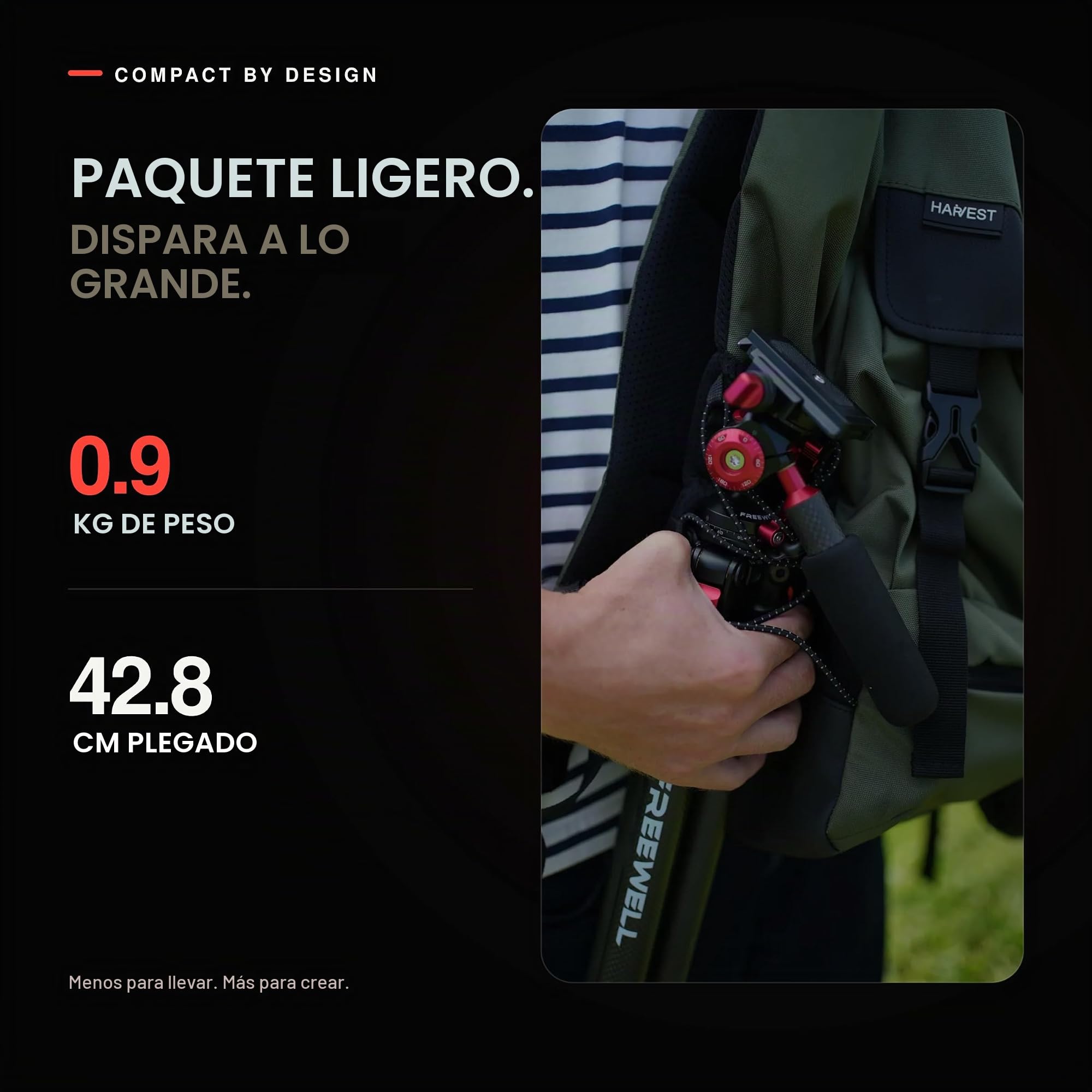 Freewell Trípode de Viaje de Fibra de Carbono de 59,1 Pulgadas | Ligero, con cabeza esférica de 360°, carga máxima de 5 kg, placa de liberación rápida, para cámaras DSLR y smartphones.