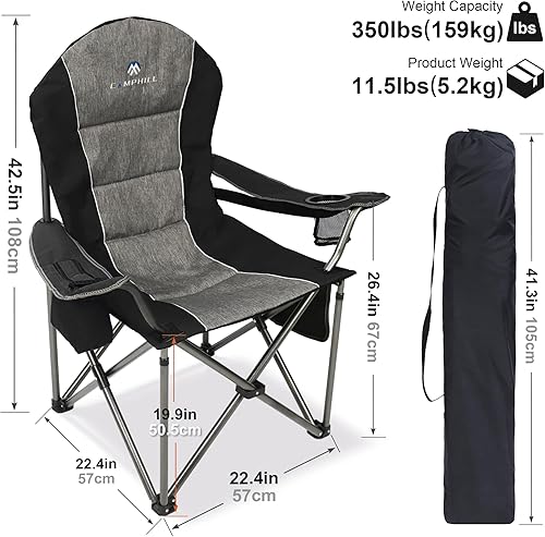 Miniatura 3 de Folding Camping ChairOversized Portable Lawn Chairs for Adults,Outdoor Heavy Duty Padded Seats,Support 350 LBS,for Camp,Travel & Picnic