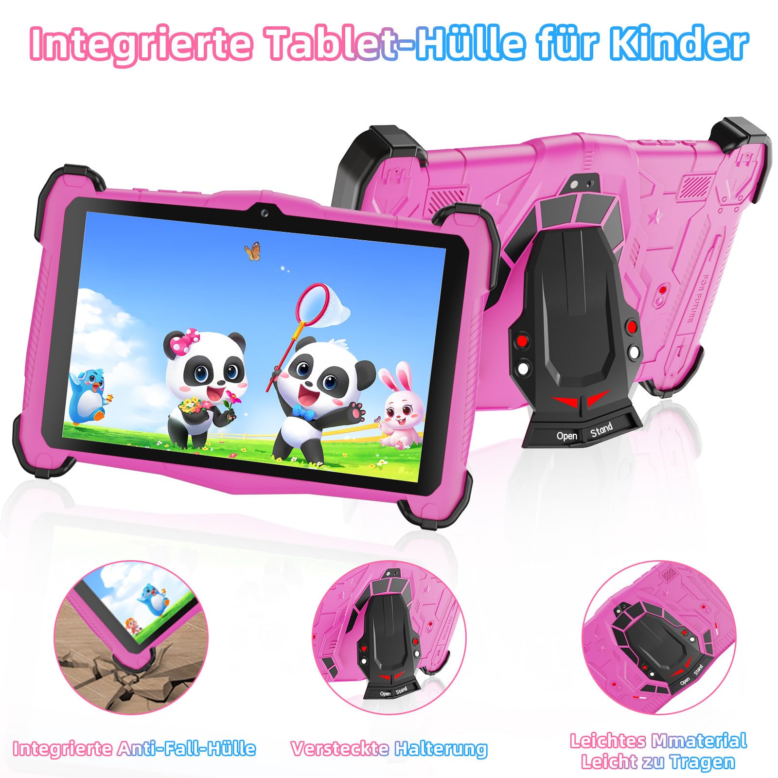 Kinder Tablet 7 Zoll Android 15, Tablet Kinder mit Elternkontrolle, Kids Tablet mit 10GB RAM+64GB ROM (TF 1TB), Octa-Core 2.0GHz, Dualband WLAN 2.4G/5G, Bluetooth 5.0（Rosa）