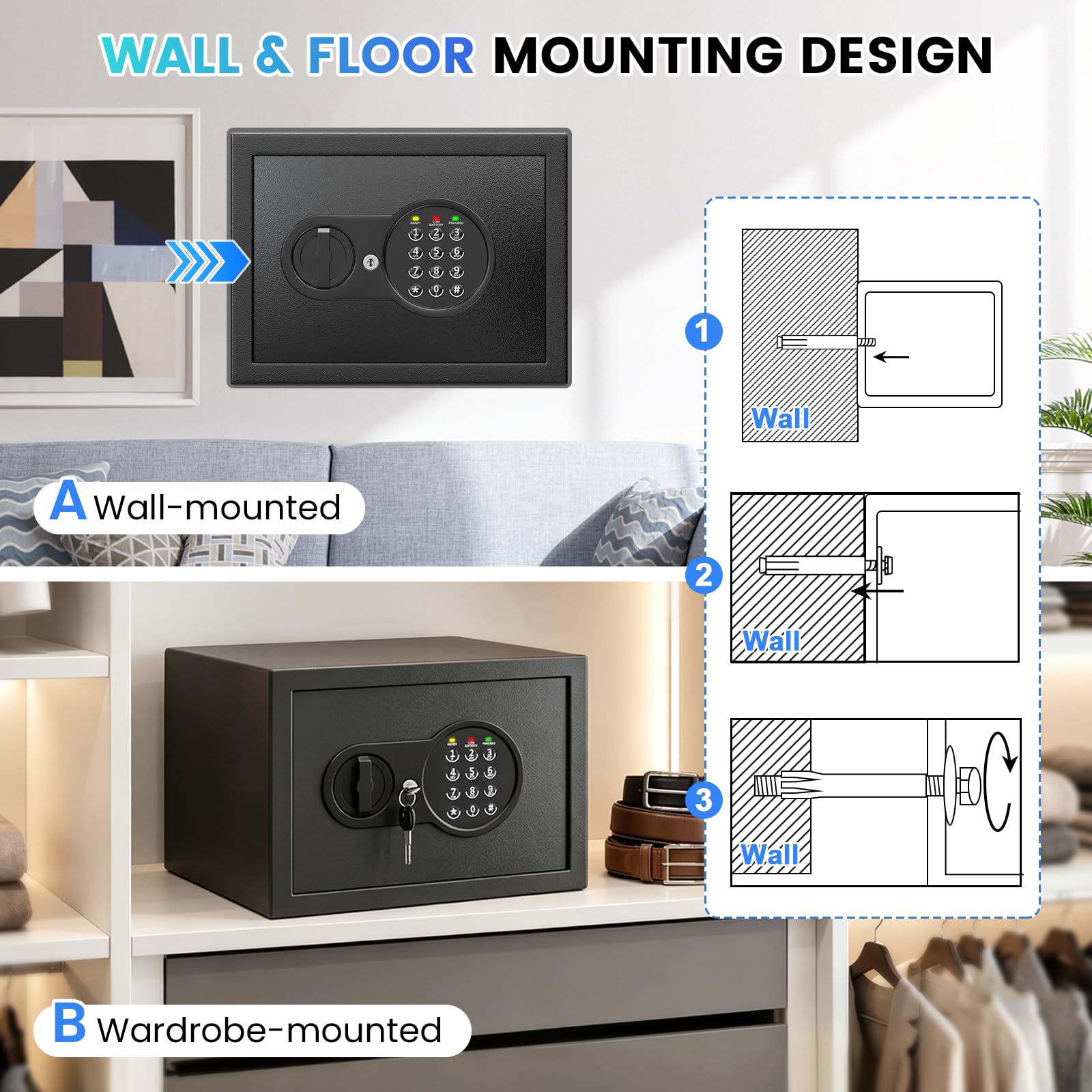 Mitlvge 1.2 CU Ft Home Safe Ignífugo Impermeable, Pequeña Caja Fuerte Ignífuga con Bolsa De Dinero Ignífuga, Teclado Programable Y Repisa Extraíble, Caja Fuerte Digital De Seguridad para Dinero Domé