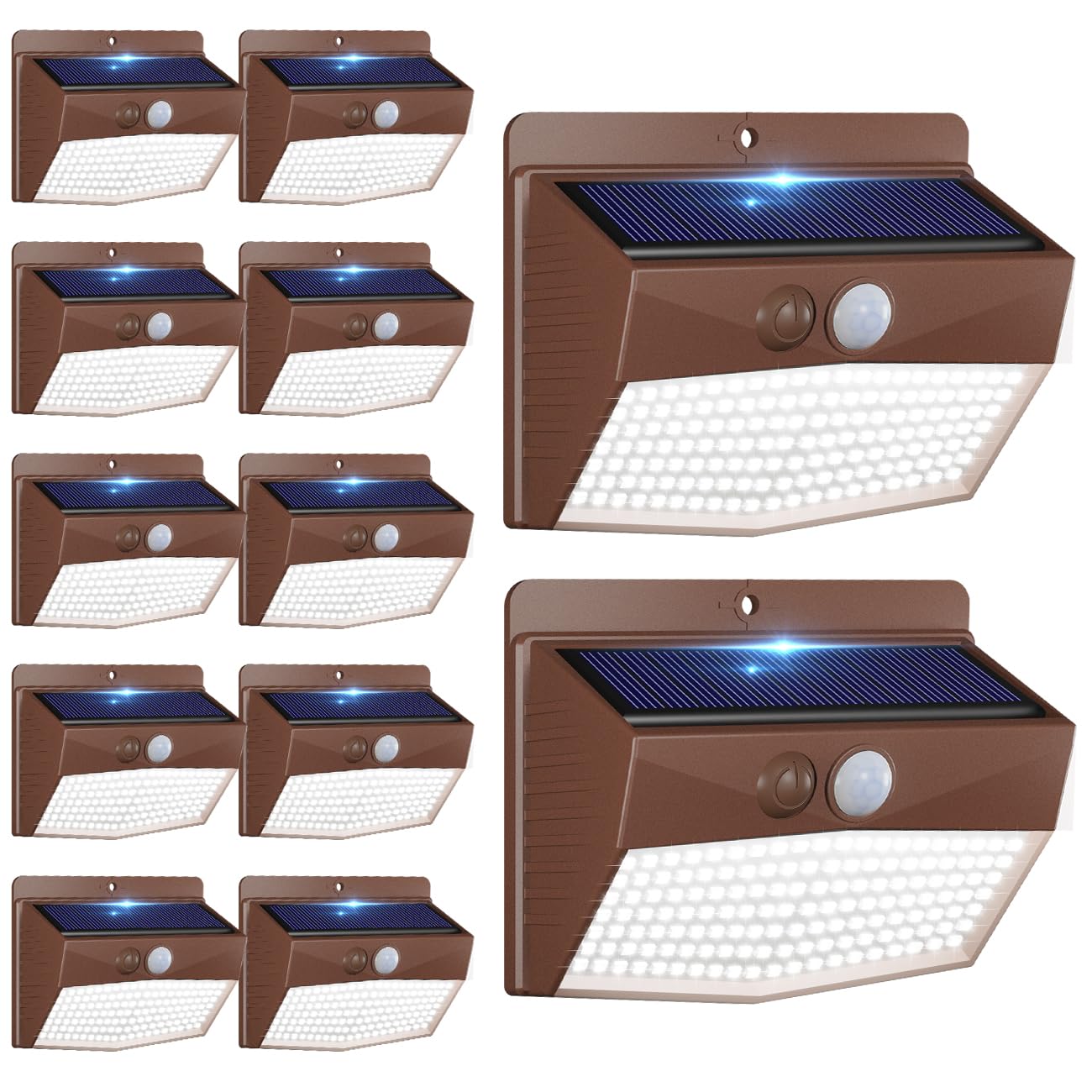 [12 Packs] Solar Outdoor Lights Motion Sensor Solar Security Lights Waterproof with 3 Lighting Modes Solar Powered Wall Lights Outside for Garden Fence Yard,Brown