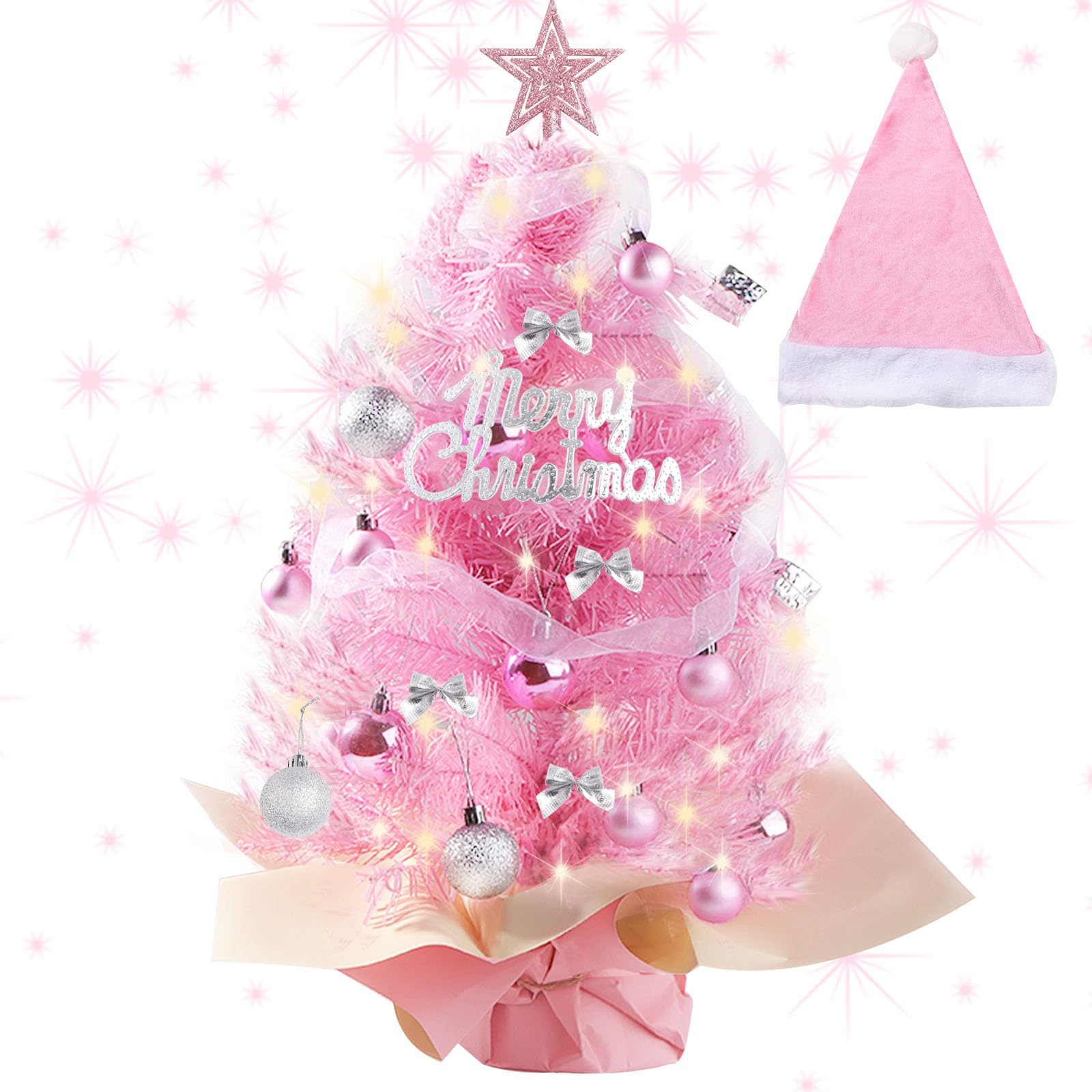 Svitzoot Árbol de Navidad, Mini Árbol de Navidad 60cm, Decoración de Mesa Mini Decoración de Navidad DIY para Interior de Mesa, Rosa