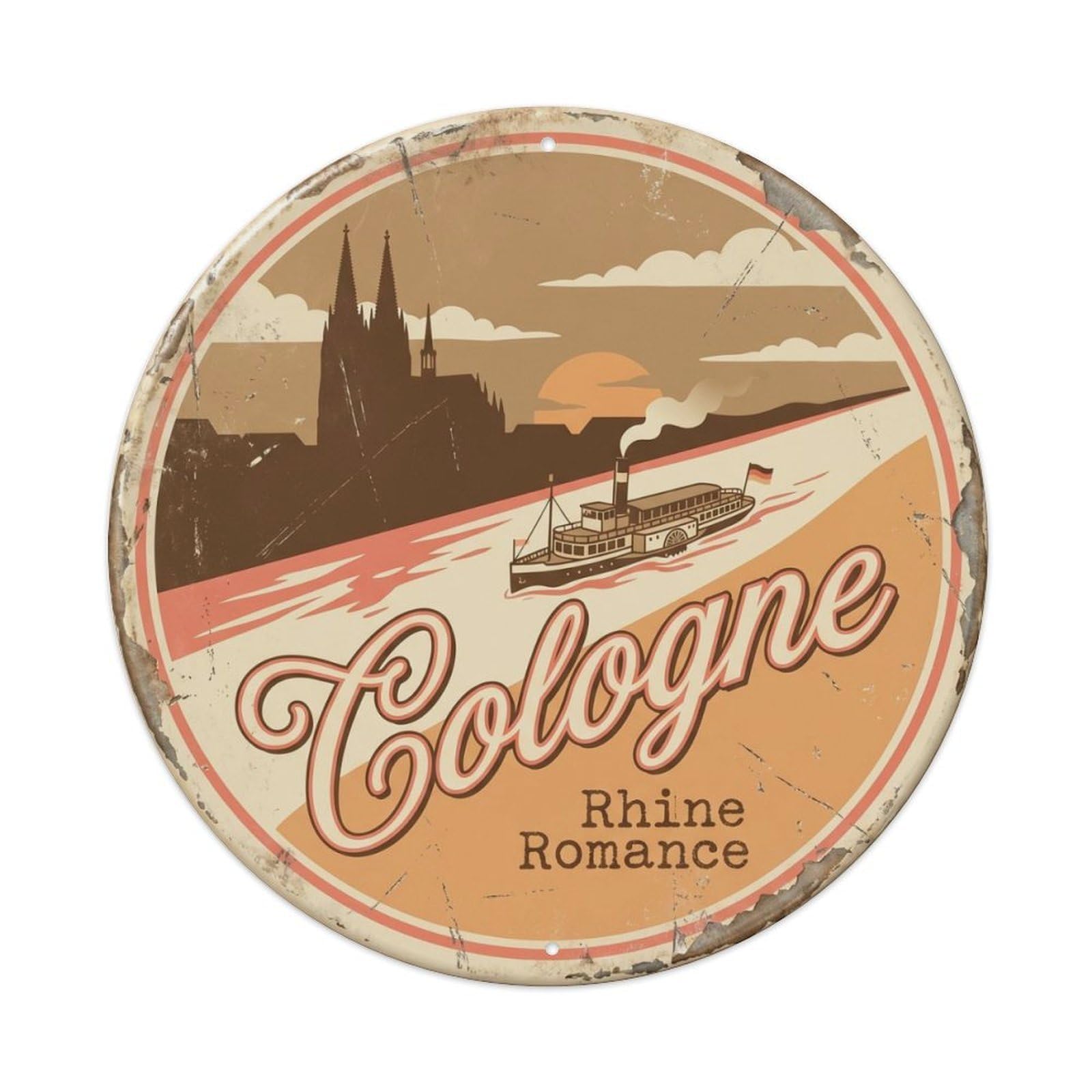 Rhine Romantic Bedroom Waterway Metal Tin Sign Plaque Wall Decor for Cafe, Club Bar, Office, Home Garden Round Metal Poster 8x8Inch