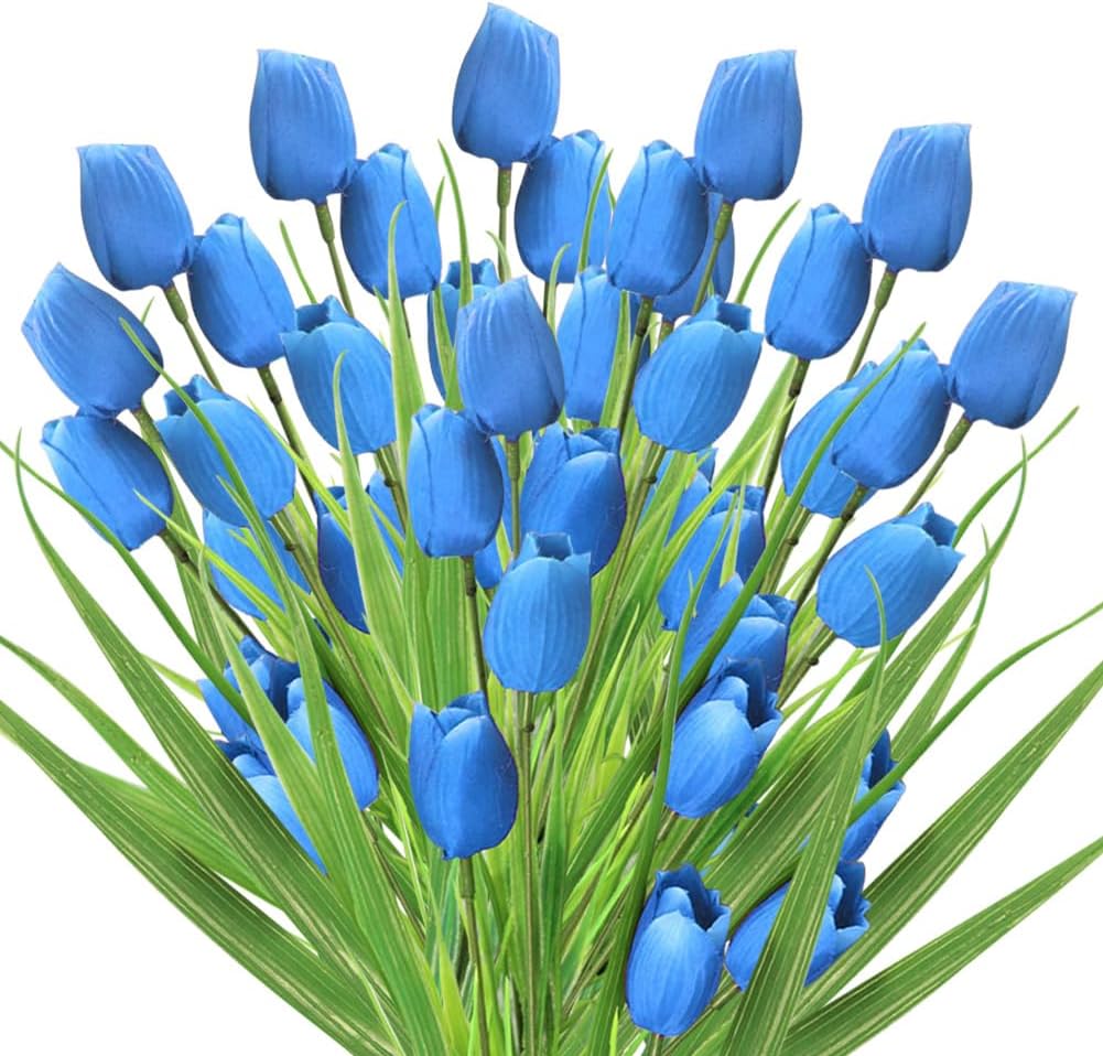 20 Bundles Artificial Tulips Outdoor UV Resistant Faux Flowers Plastic Greenery Shrubs Plants for Home Garden Porch Window Box Wedding Farmhouse Decor (20, Red)