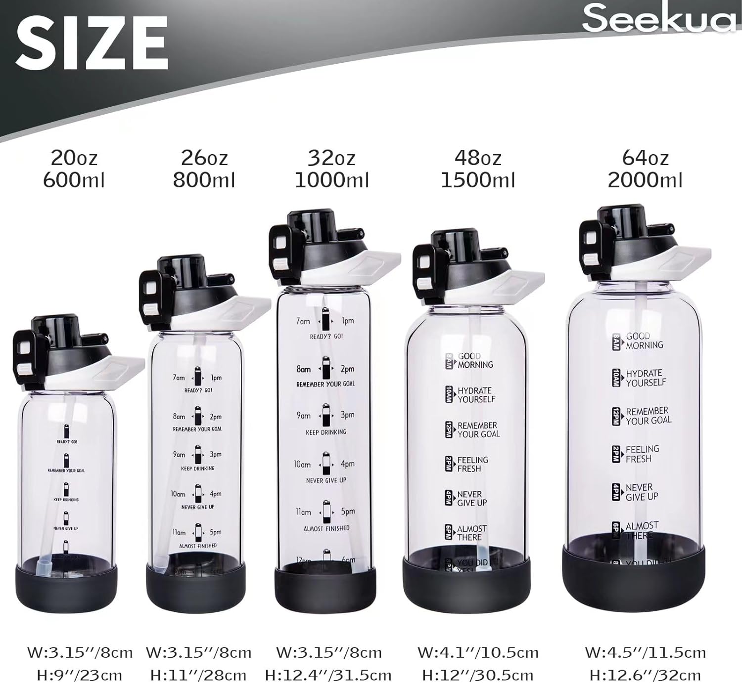 48 oz Large Sports Glass Water Bottle with Straw & Time Marker, Motivational Daily Glass Drinking Bottle with Strap for Fruit Infused Water, Smoothie, Coffee