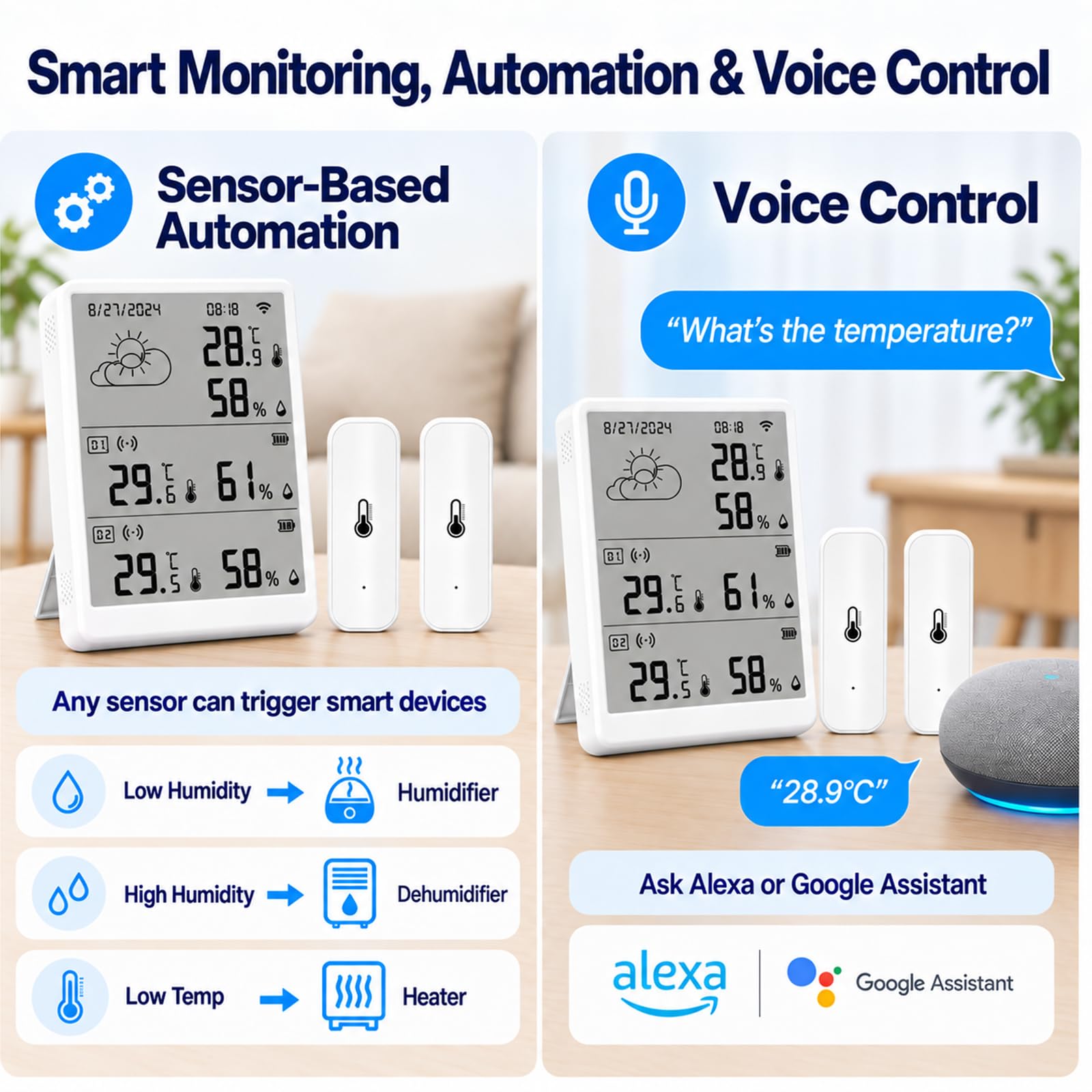 Thermomètre hygromètre Wi-Fi avec 2 capteurs pour température et humidité
