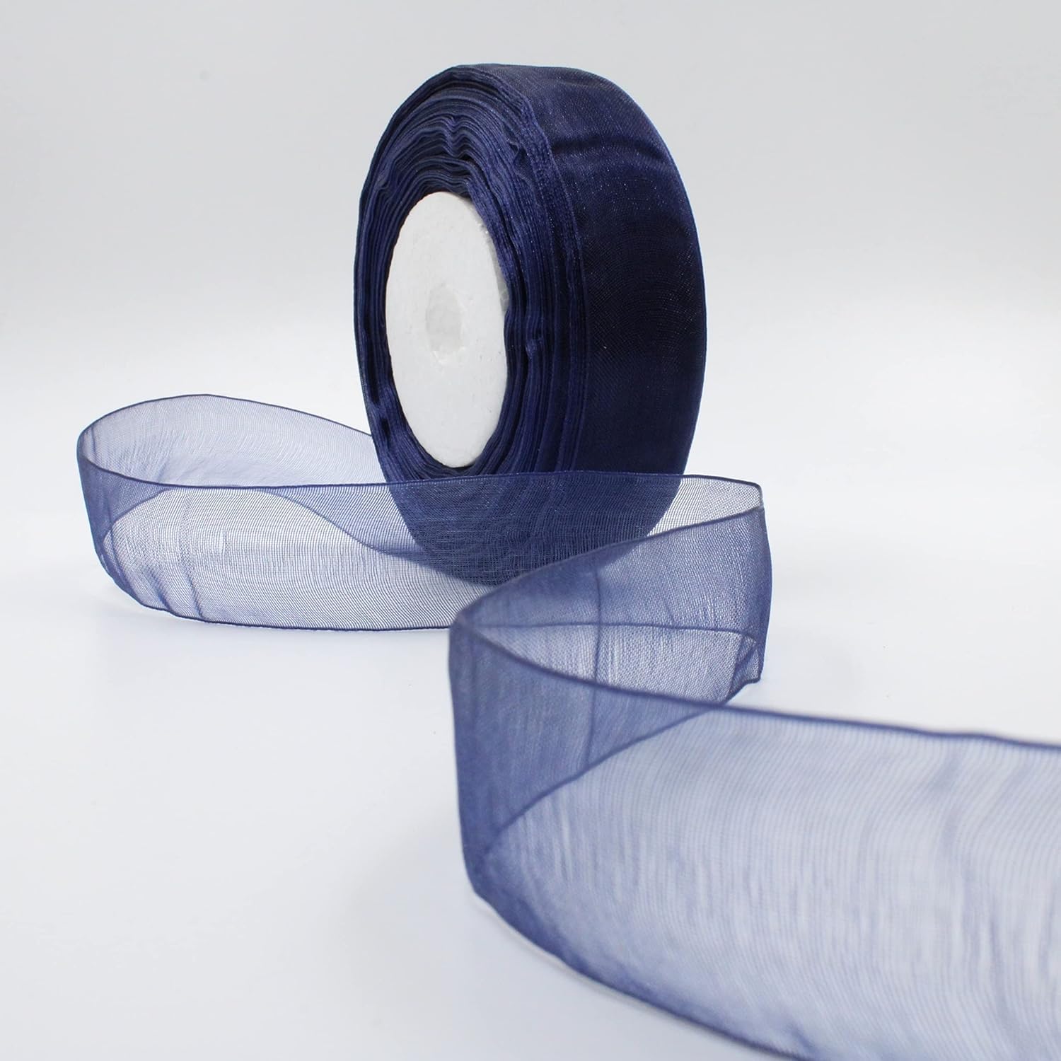 BOBBINY Navy Blue Organza Ribbon (35+ Color Variations Inside) (L-35 Meters,W-1 Inch) | Ribbon for Gift Wrapping, Gift Bows Making, Decoration, Bags Handle