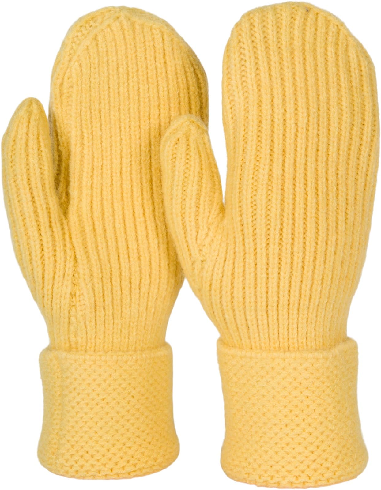 styleBREAKER Women's Winter Knitted Mittens Unicoloured with patterned cuff, warm mittens, knitted gloves 09010046, Colour:Yellow