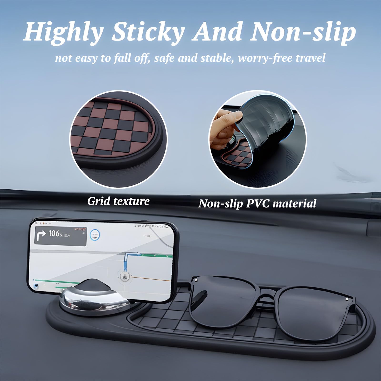 Genérico Multifunction Car Anti-Slip Mat Auto Universal Phone Holder, Rotatable Anti Slip Car Dashboard Pad with Temporary Parking Number, Can Hold Mobile Phones, Keys (B)