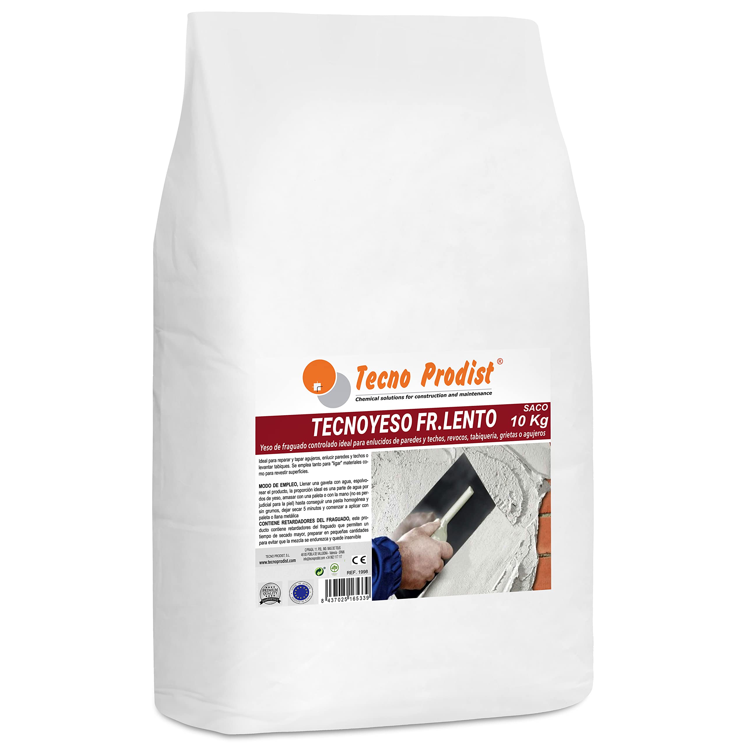 TECNO YESO LENTO de Tecno Prodist (SACO 10 Kg) Yeso de fraguado controlado. Ideal para enlucidos, revocos, tabiquería, grietas o agujeros