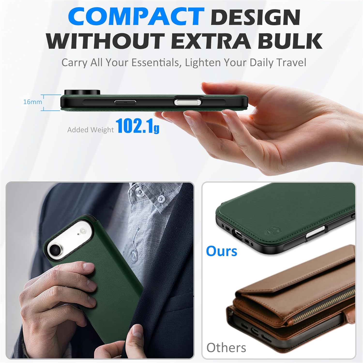 SHIELDON Real Leather Slim Case Wallet for iPhone Air 6.5-inch 5G 2025 | Wireless Charging, RFID Blocking Credit Card Holder, Magnetic Closure, Full Protective Phone Cover - Evergreen - Image 4