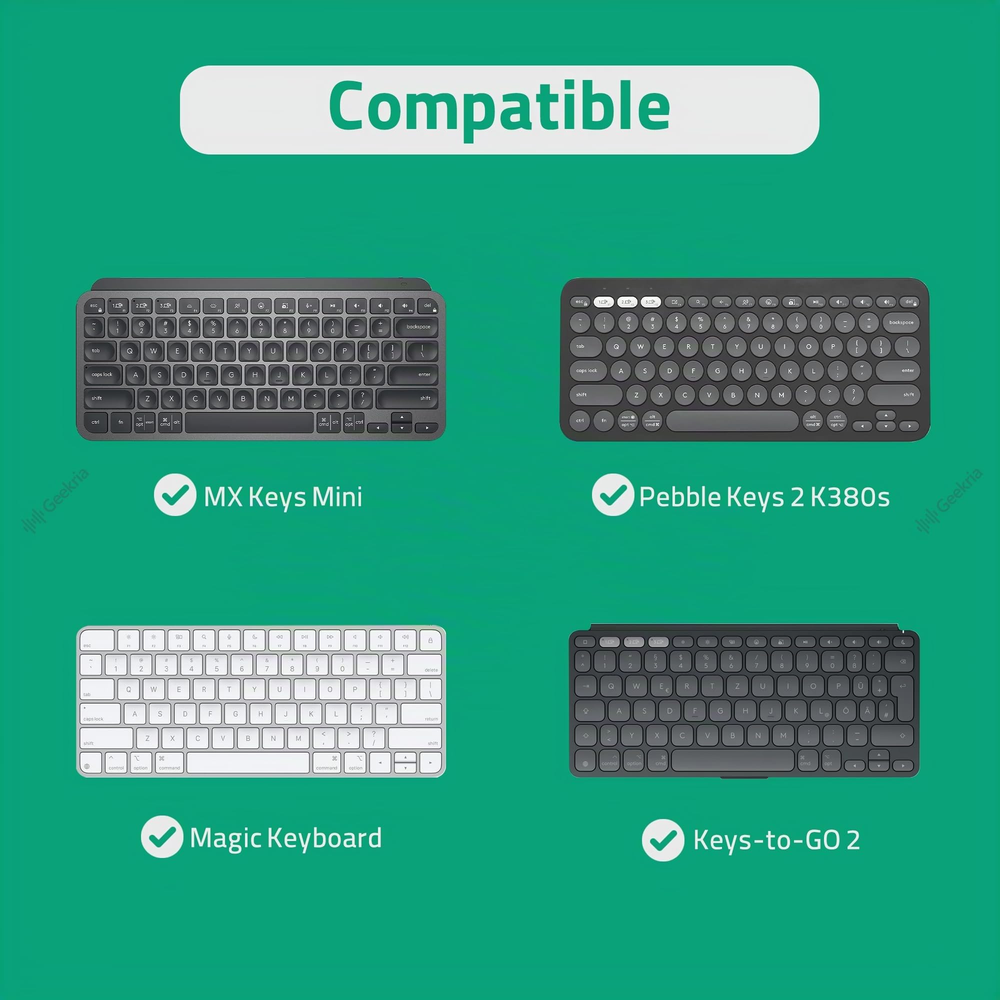 Geekria Housse de Voyage pour Clavier, Compatible avec Logitech MX Keys Mini/Pebble Keys 2 K380s / Keys-to-GO 2, Apple Magic Keyboard MXCL3LL/A, MXCK3LL/A, Keychron B1 Pro (Noir)