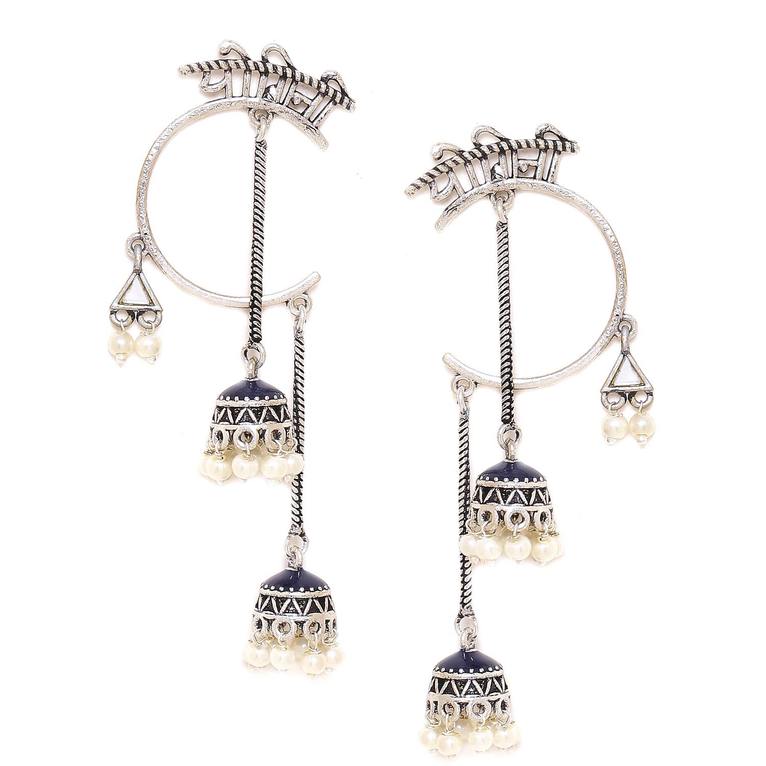 Voylla Brass Silver Oxidised Plating Moksha Yogini Long Chain Jhumki Earrings with White Pearl Beads for Women and Girls (B08KYB3ZRD) Amazon Price History, Amazon Price Tracker