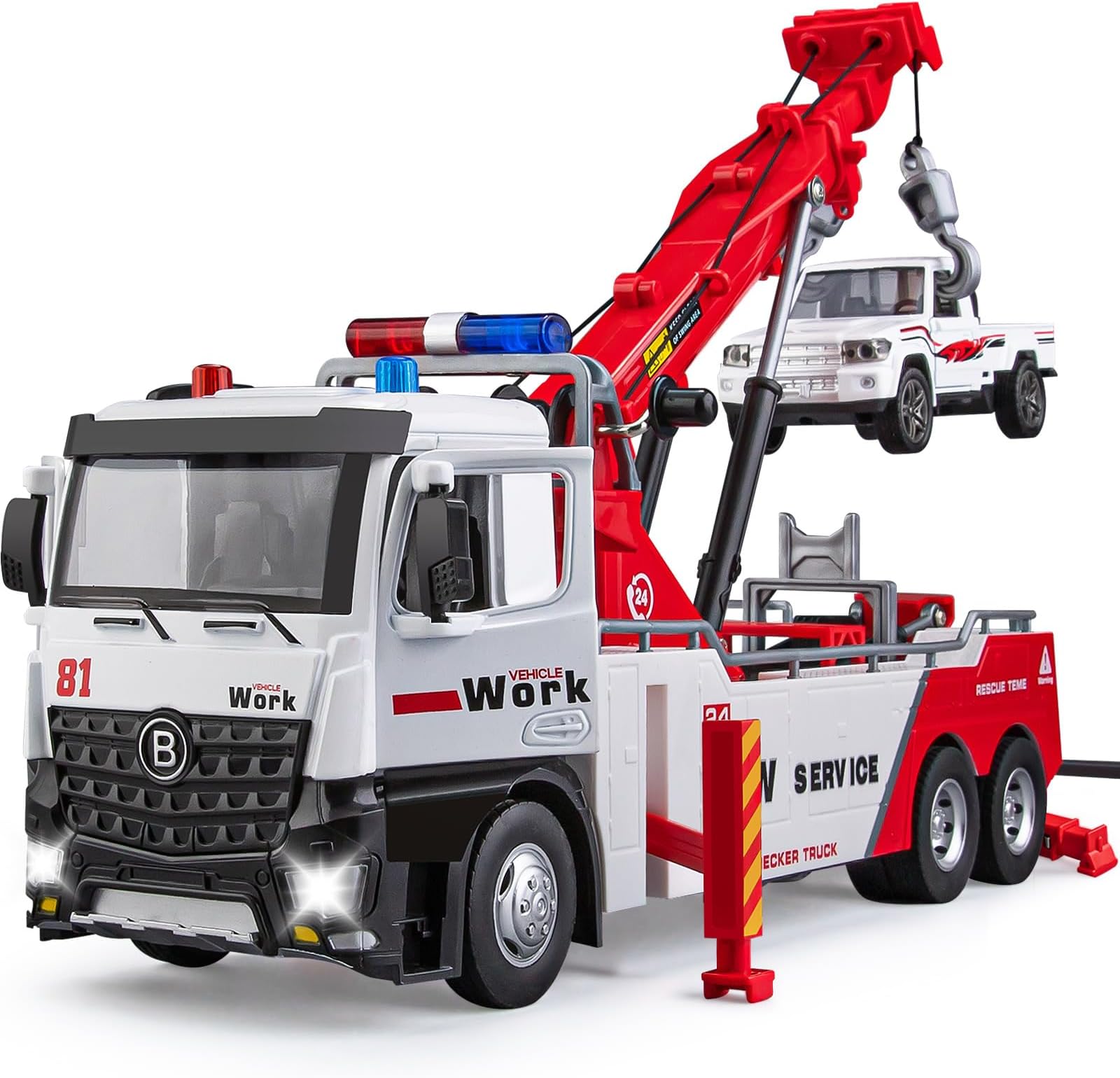 HAPYAD Tow Truck Toy for Boys, Metal Tow Truck with Crane Toy Model, Construction Vehicles with Lights and Sounds, Gift for Kids