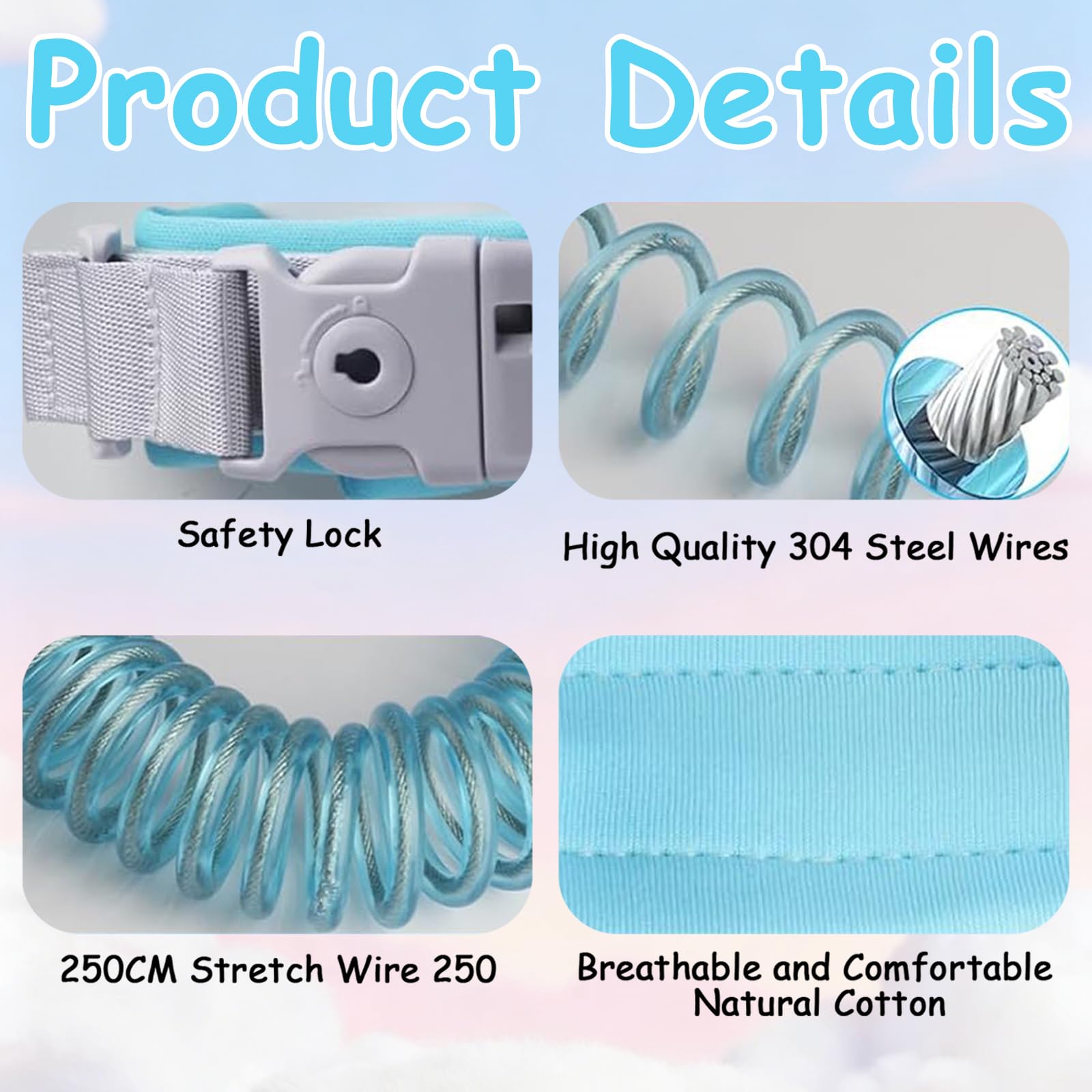 2 Pcs Toddler Harness, Toddler Reins for Walking 1-3 Years, Baby Harness for Walking, Child Wrist Strap Safety, Crowded Public Safety Prevention, Travel and Airport Navigation, 150mm x 20mm — view 3