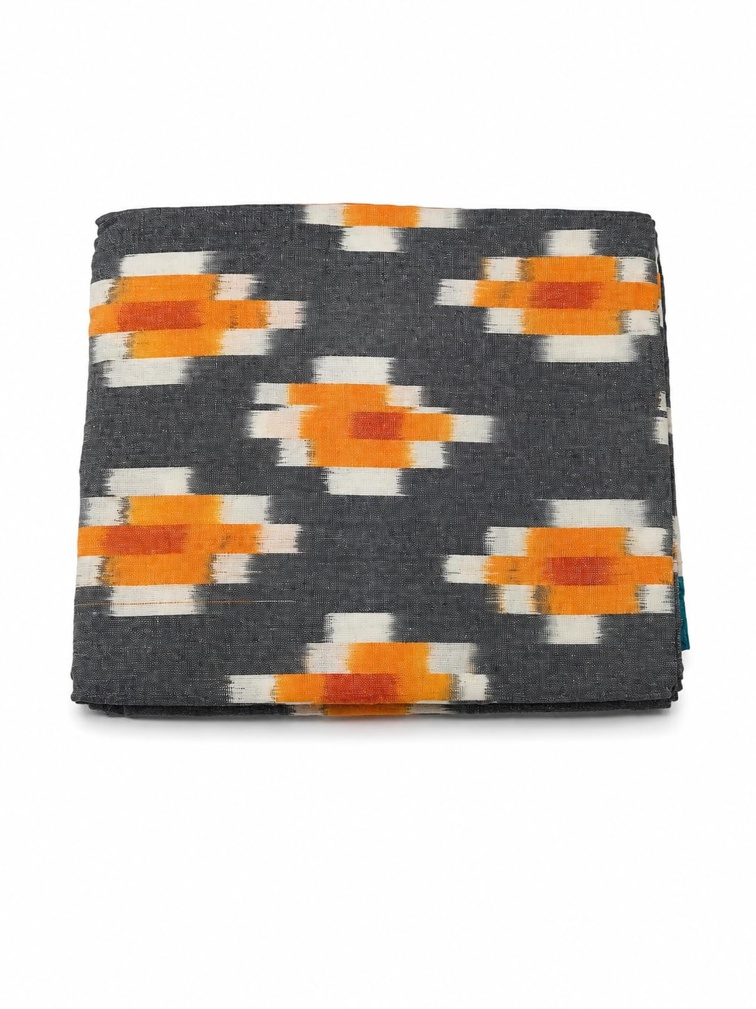 Ikat Print Cotton Bed Cover with Pillow Covers, Grey and Orange, King Size, Traditional Woven Pattern-image-10