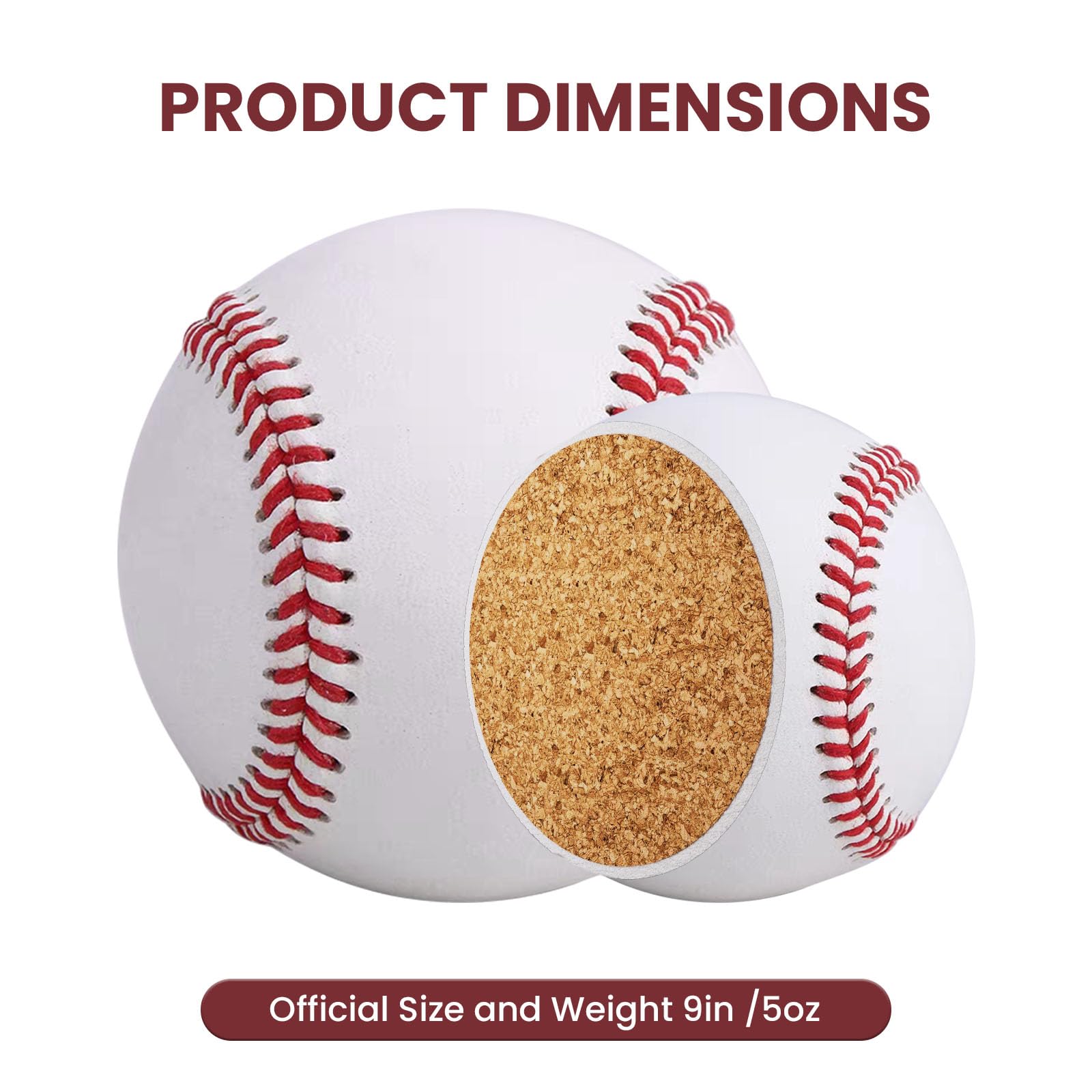 Pelota de béisbol, tamaño oficial, cuero compuesto de alto rendimiento de 9 pulgadas, ideal para práctica de uso recreativo de jóvenes y adultos