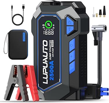 2500A Jump Starter with Air Compressor, Battery Booster 150 PSI Cordless Tire Inflator, 12V Supersafe Jump Box, Portable Car Chargers & Jump Starter for up to 7.5-Liter Gas and 5.0-Liter Diesel