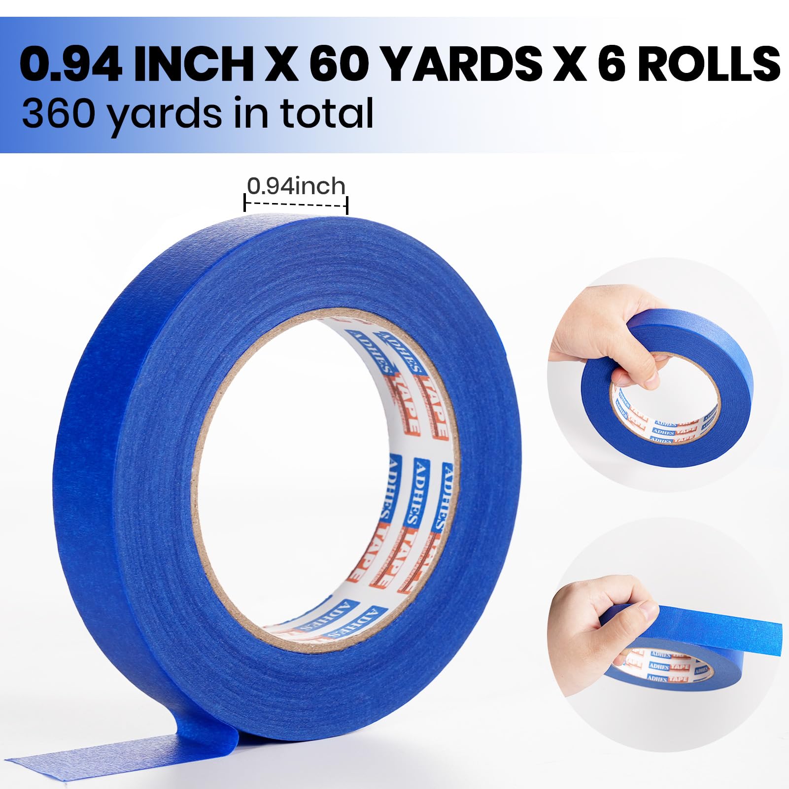 ADHES Cinta de Pintor, 24mm x 55m x 36rollos cinta adhesiva azul cinta carrocero pintura para Pintores, para Pintar y Decorar, Interior y Exterior