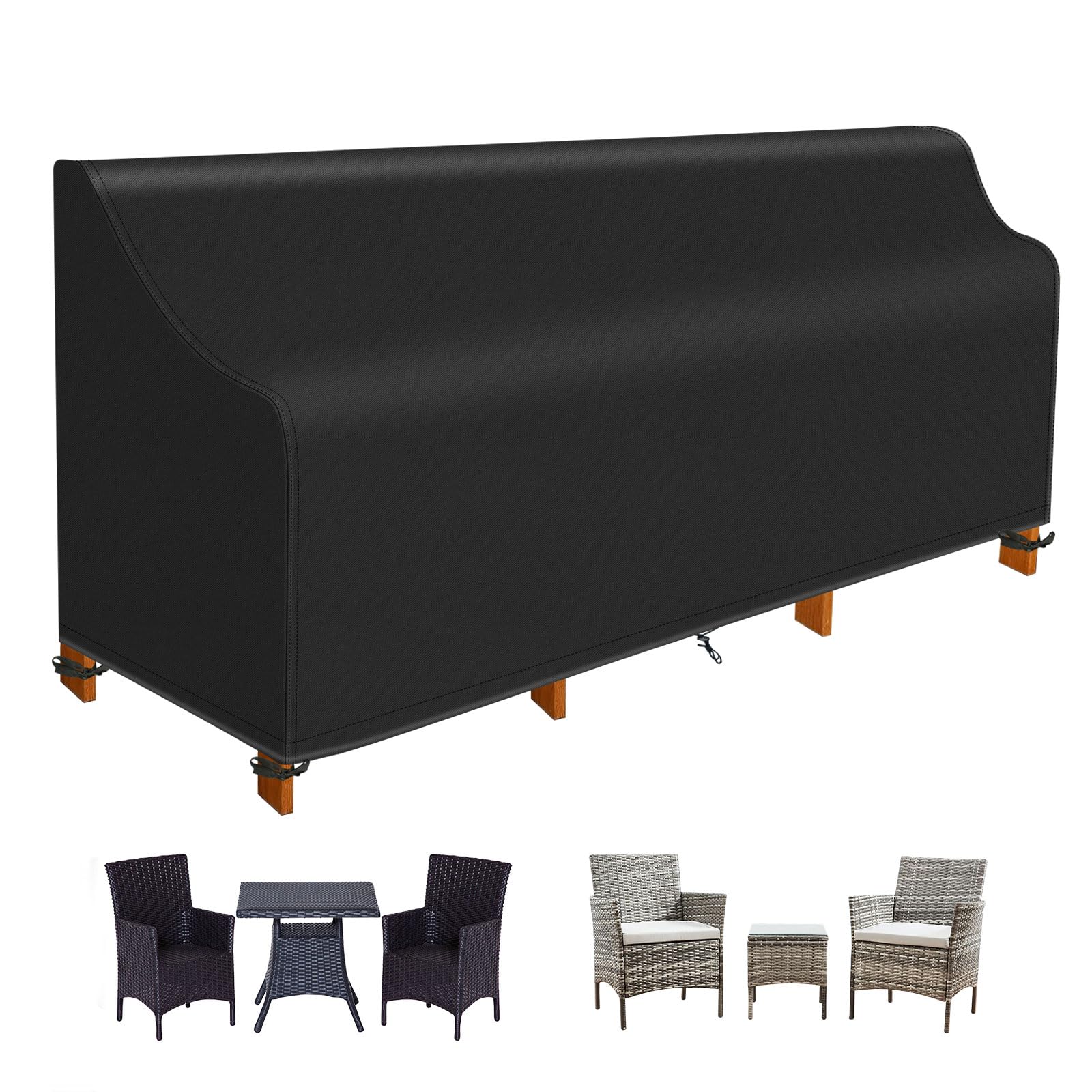 PATIO PLUS Outdoor Conversation Seat Cover, Waterpoof Windproof Heavy Duty 420D Oxford Fabric, Suitable for Conversation Rattan Chair Sets L180/190cm*W80cm*H75/90cm Black