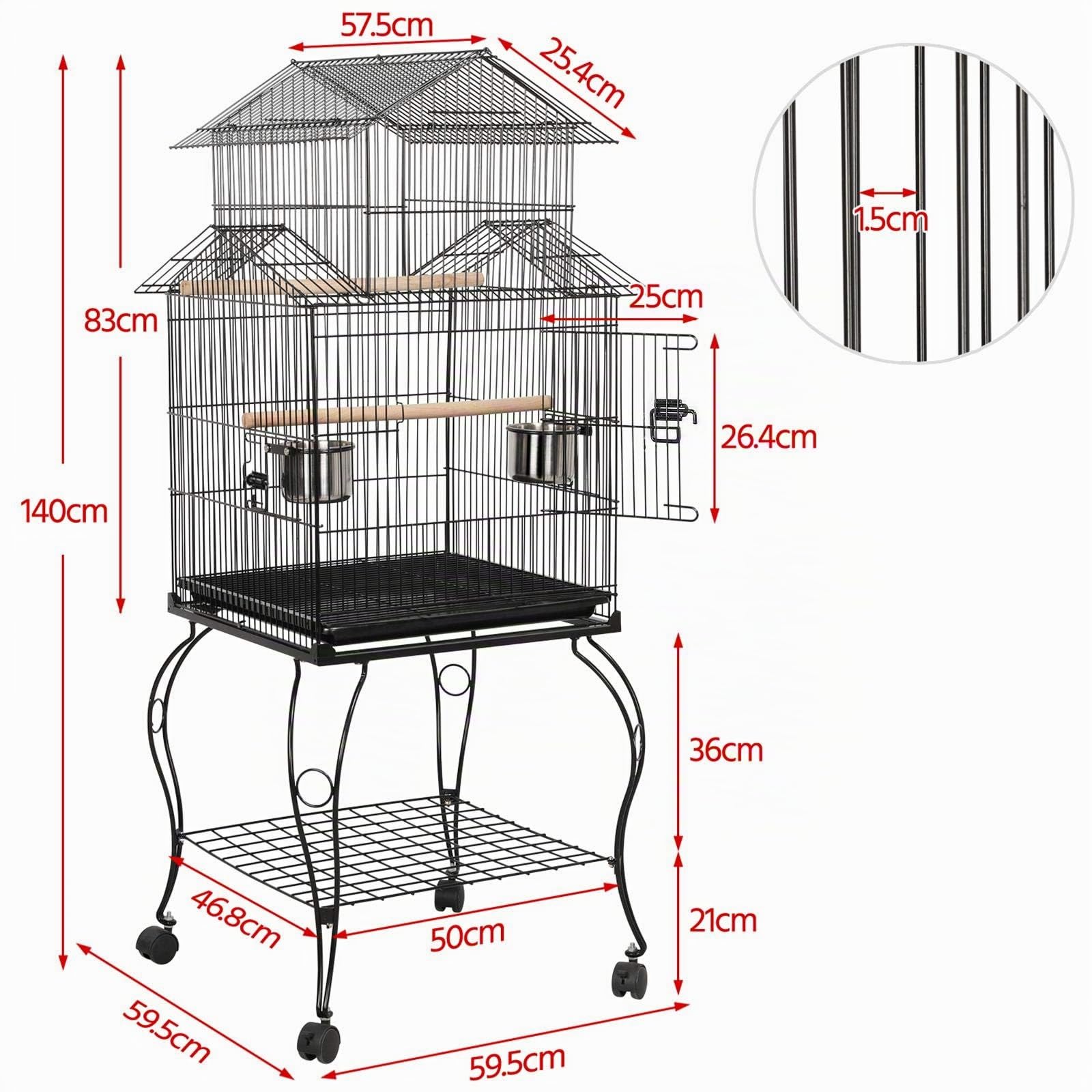 Yaheetech Jaula para Pájaros Jaula Metálica con Soporte Ruedas para Aves Mascotas