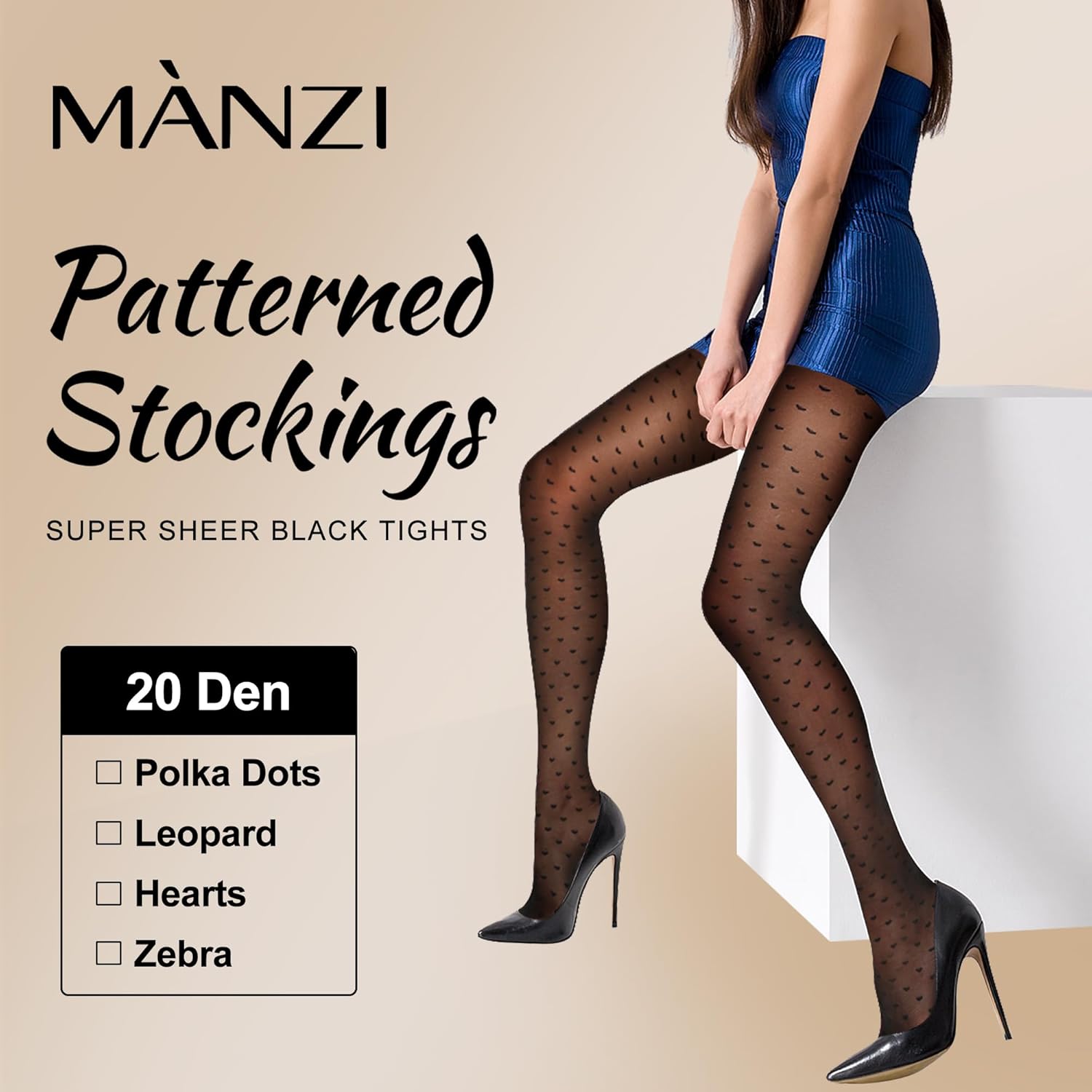 MANZI Women's Sheer Patterned Tights All-Over Polka-Dot Leopard Hearts Stockings 30 Denier Pantyhose Nylons - Image 2