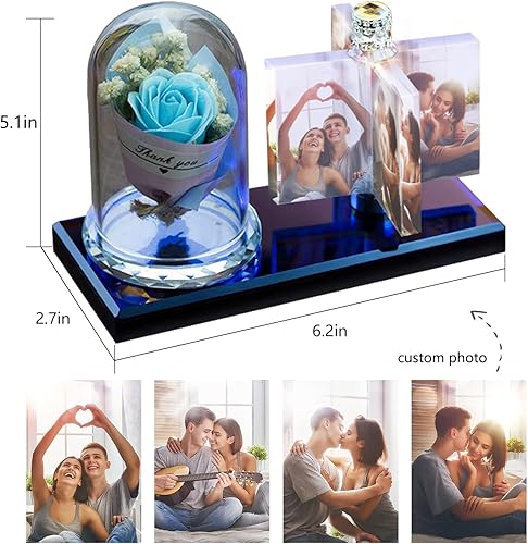 Miniatura 3 de Luz de foto personalizada mexicana LED rosa flor cristal rectangular foto marco personalidad luz 3D cristal foto marco regalo de Navidad, AZUL