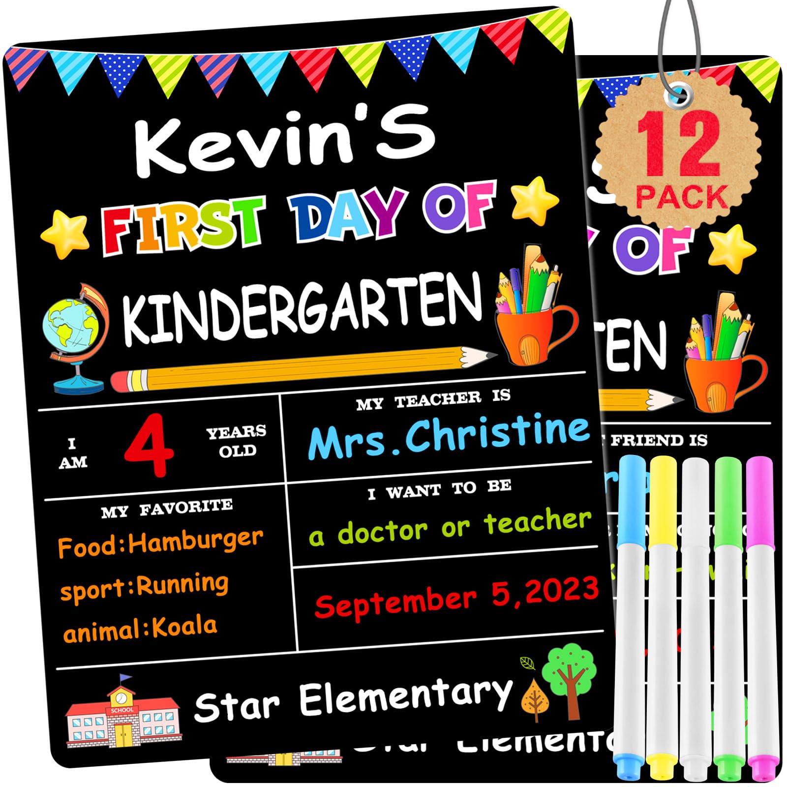 Photo 1 of 12 Pack First & Last Day of School Chalkboard with 5 Markers, 14” X 11” My First Day of School Board for Kids/Boys/Girls, 1st Day of Sign, Back to School Supplies Preschool Kindergarten 1st Grade