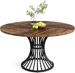 Tribesigns Round Dining Table for 4-6 People, 47-Inch Farmhouse Dinning Room Circle Kitchen Table, Industrial Dinner Table with Metal Base for Kitchen, Living Room, Black and Brown