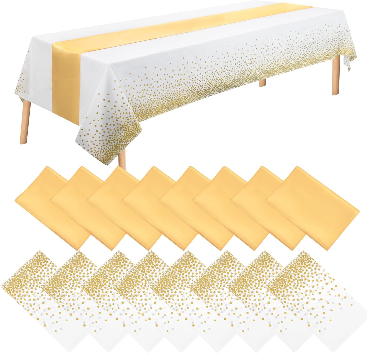 WDF 16Pack White and Gold Plastic Tablecloths Gold Table