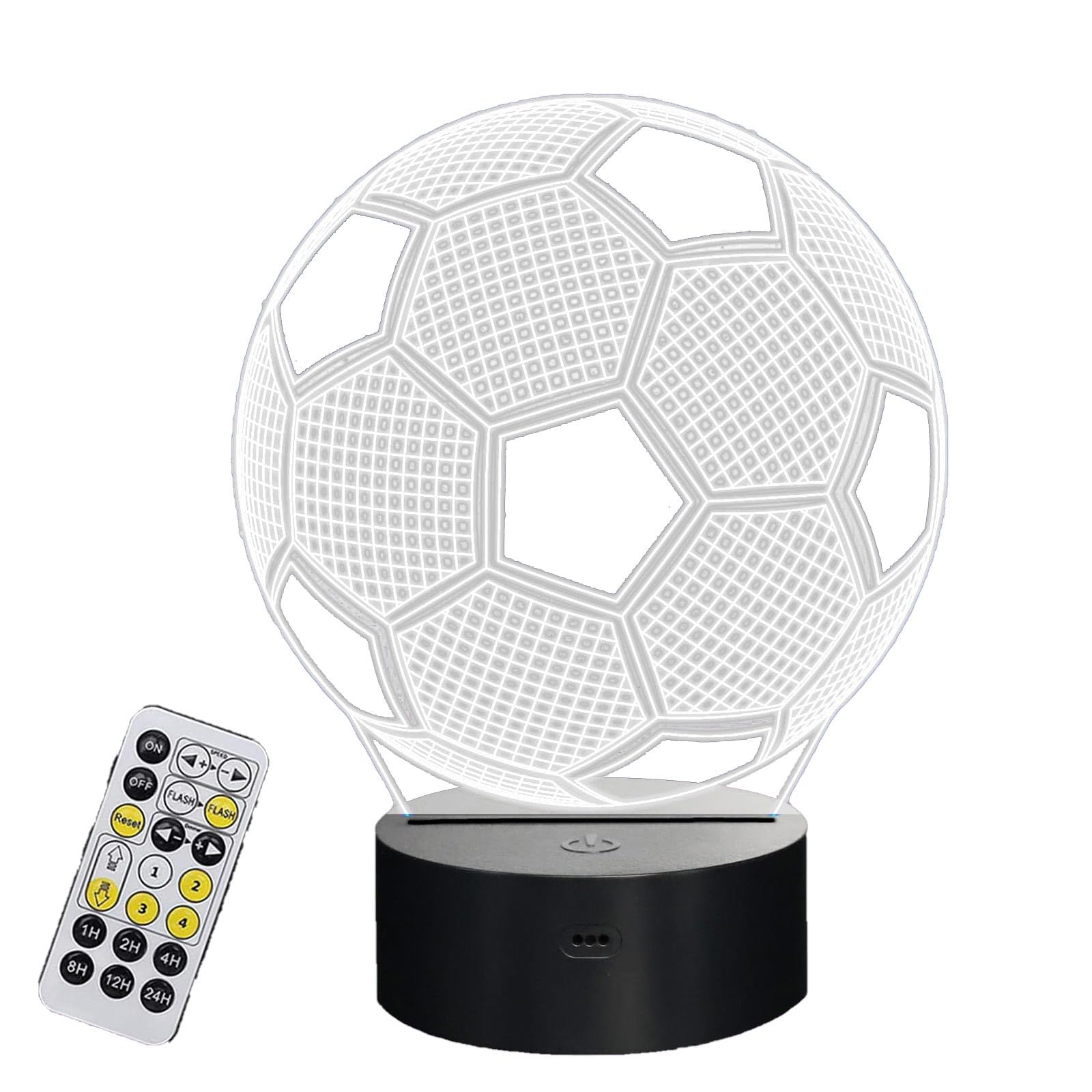 Soccer 3D Night Light 3D Soccer Lamp 7 Color Change Decor Lamp With Remote Dim Timer Gifts For Christmas Birthday Boys Men Girls under Bed Lights (White, One Size)