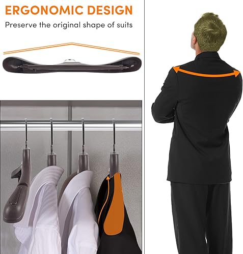 Miniatura 4 de DEDU Perchas de plástico extra anchas para hombre, paquete de 15 ganchos de 17.1 pulgadas de ancho, perchas marrones para suéter sin abultamiento de