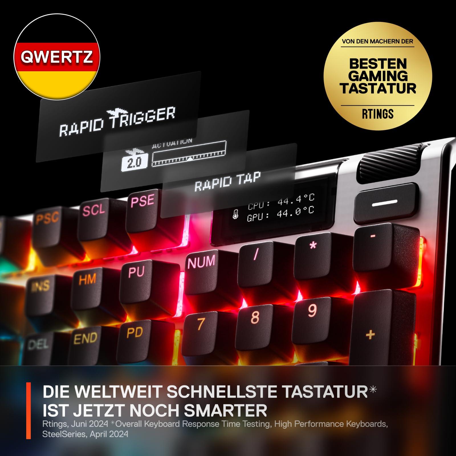 SteelSeries Apex Pro Gen 3 Gaming Keyboard Hall Effect OmniPoint 3.0 Adjustable Actuation German QWERTZ