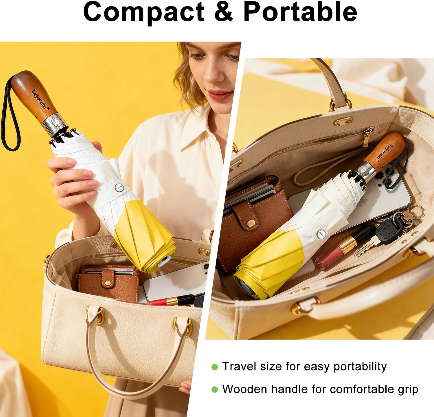 Lejorain Compact Golf Umbrella Large - 54inch Travel Big Portable Automatic Folding Umbrella Windproof for Men Heavy Duty 210T Dupont Teflon Coated Umbrella for Rain - Image 4