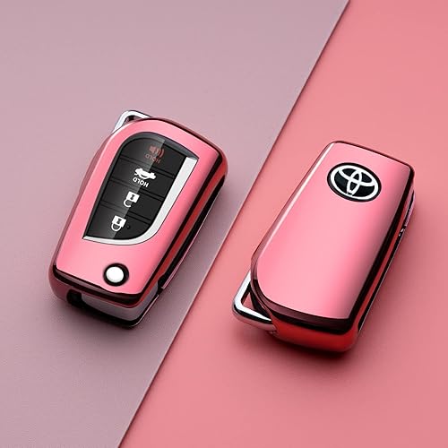 Miniatura 4 de ZSPDACC Compatible con Toyota Camry Key Fob Cover Flip Pink Car Llavero Funda Protector Corolla CHR Rav4 Accesorios