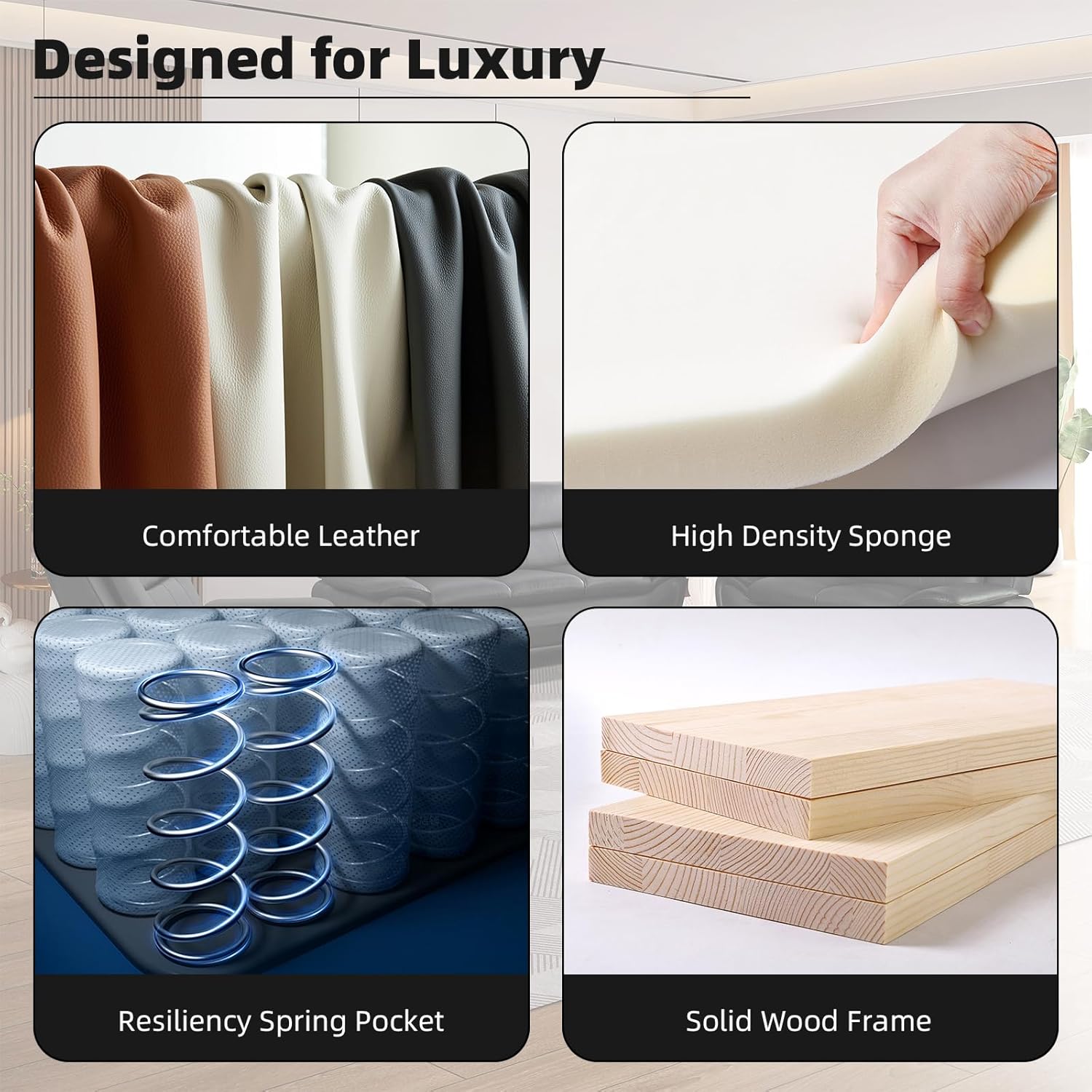 Modern Leather Sofa Set, Living Room Furniture, 3 - Piece Couch Set, Faux Leather Couch Loveseat Chair Set with Sturdy Legs for Living Room/Bedroom/Office,Black