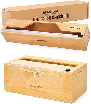 Libreshine Bamboo 15 Parchment Paper Dispenser, 12" Commercial Plastic Wrap Dispenser with Cutter