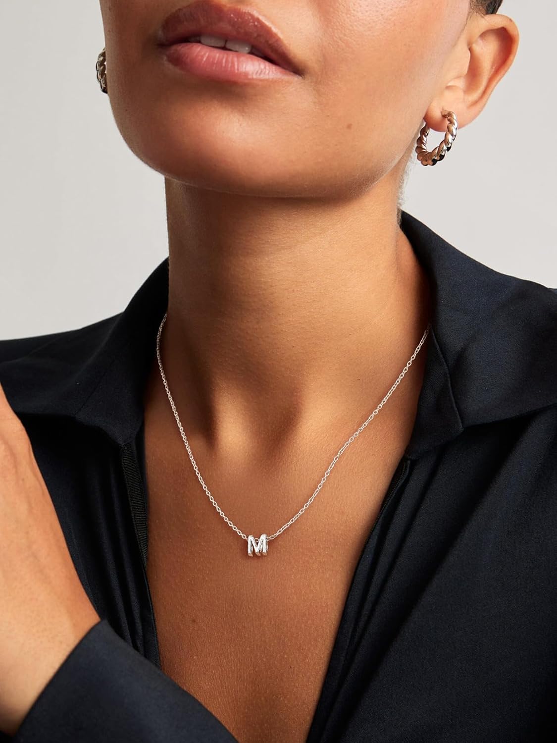 SILVERCUTE Valentines Day Gifts for Her - Small 925 Sterling Silver Initial Necklace for Women,Tiny Silver Initial Pendant Tiny Letter Necklace with Adjustable Chain,16"-18" - Image 2
