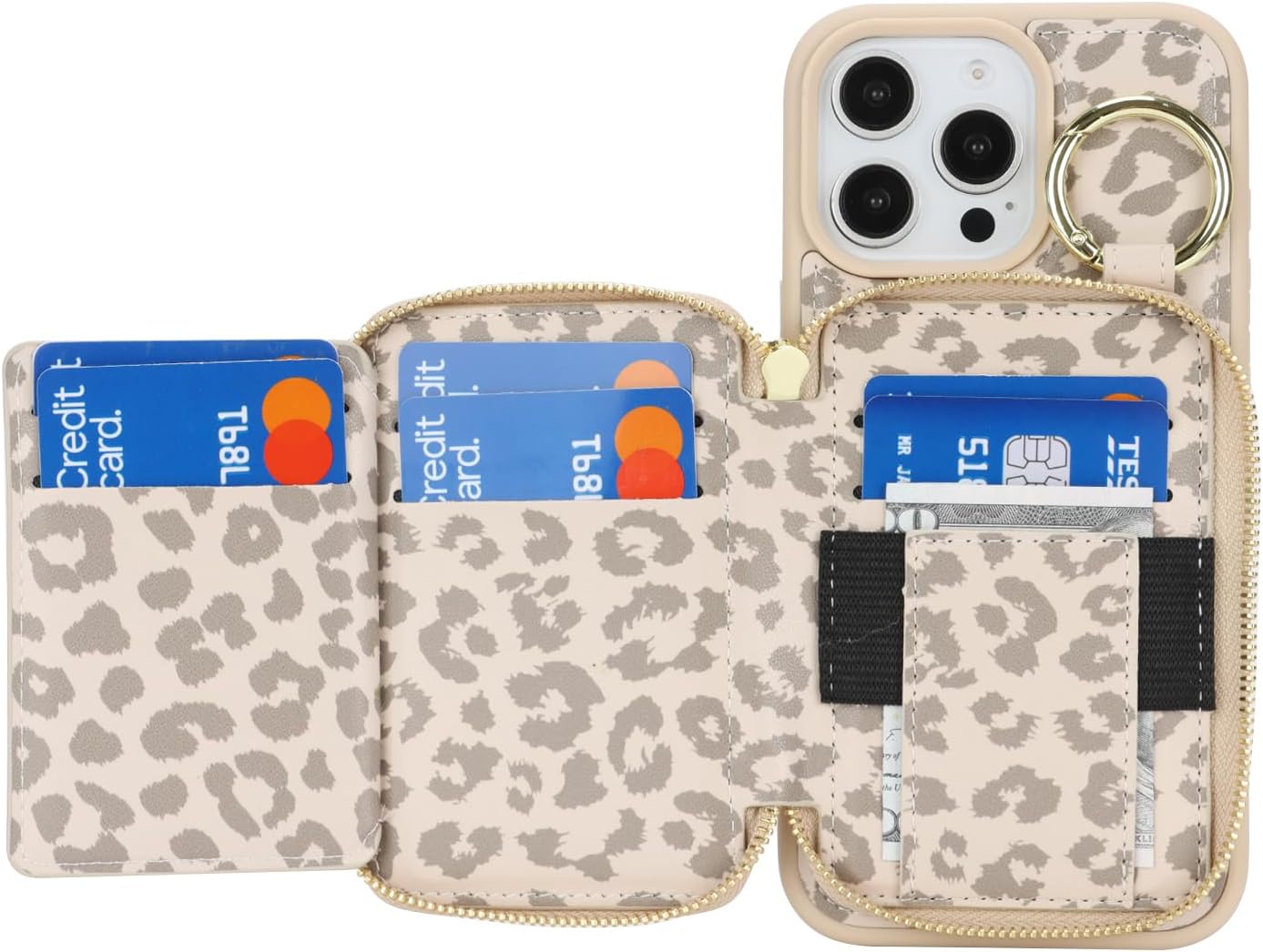 for iPhone 16 Pro Max Case Wallet with Card Holder,for iPhone 16 Pro Max Phone case Wallet with Zipper with Slot Kickstand Stand Case for Women and Man 5G 6.9 Inch-Off-White Leopard