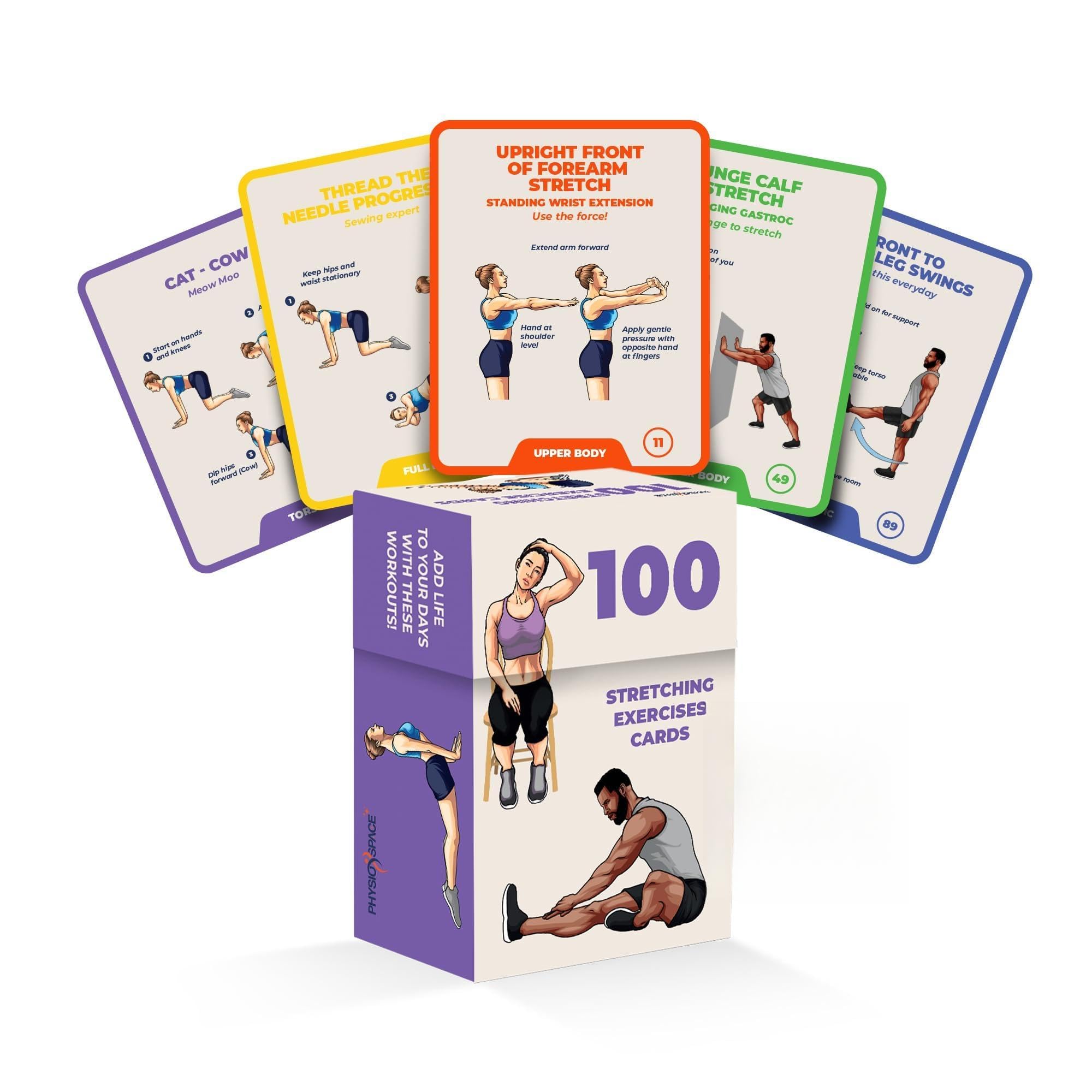 100 Stretching Exercise Flash Cards – Physical Therapy Stretches for Common Conditions (Plantar Fasciitis, Achilles Tendonitis, Sciatica, Back & Hip